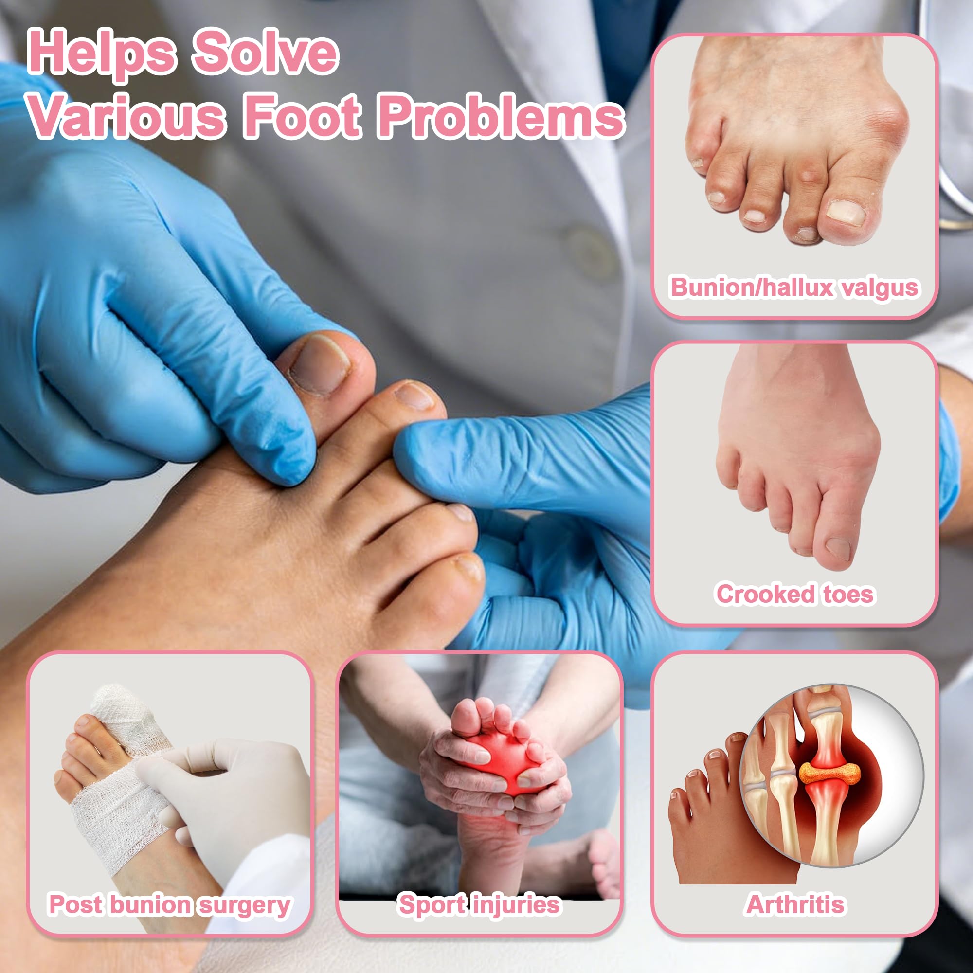 SPRING SEAON 2-Pack Bunion Corrector for Women & Men, Interchangeable 2-Level Stiffness Plates, Adjustable Big Toe Splint Toe Brace for Hallux Valgus, Day/Night Support, Toe Straightener (Pink) - Image 3