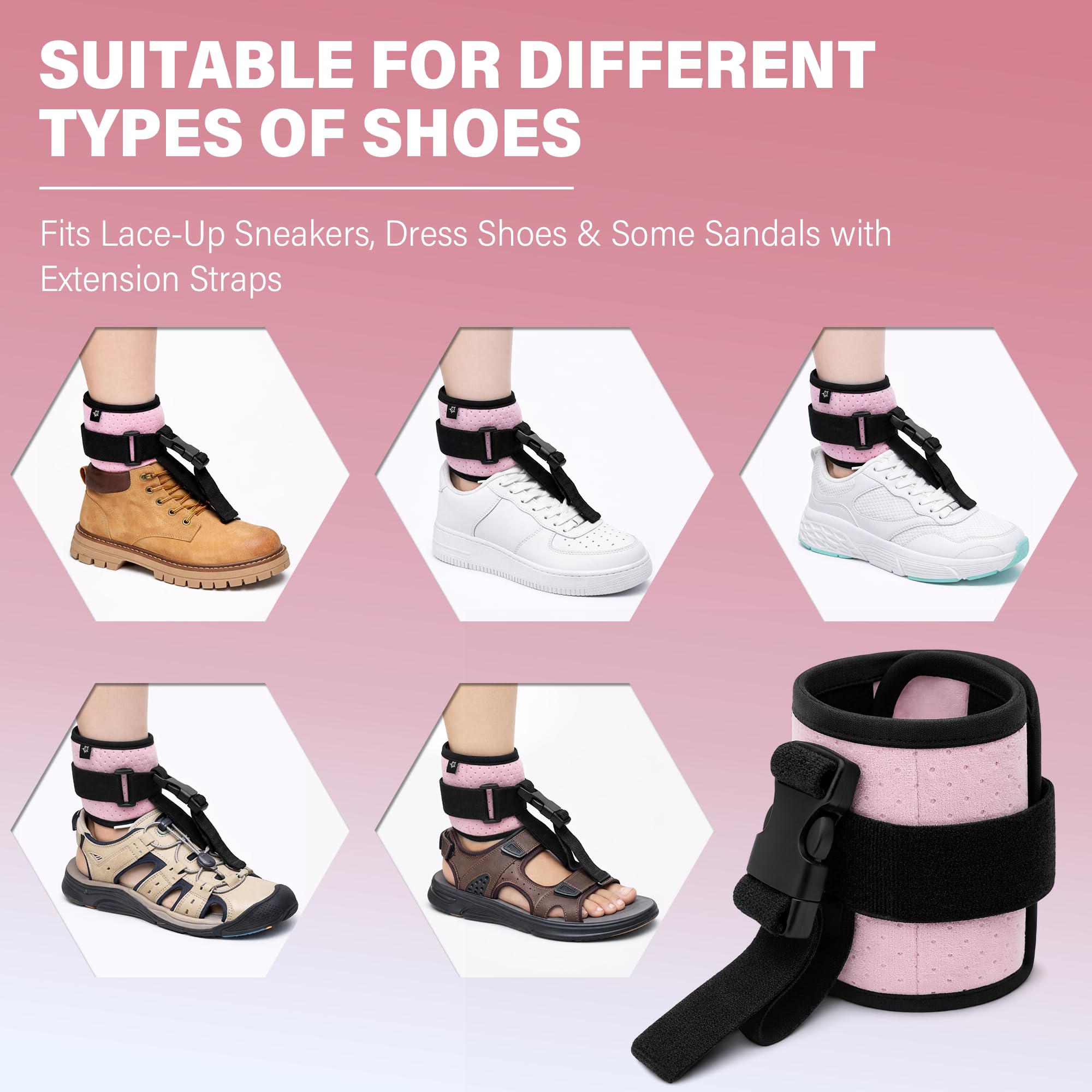 SPRING SEAON Adjustable AFO Foot Drop Brace - Unisex Left/Right Foot Up for walking with Shoes, Comfort Cushion and Wrap Compression - Improves Gait & Prevents Foot Drop/Ankle Sprains(Pink) - Image 7