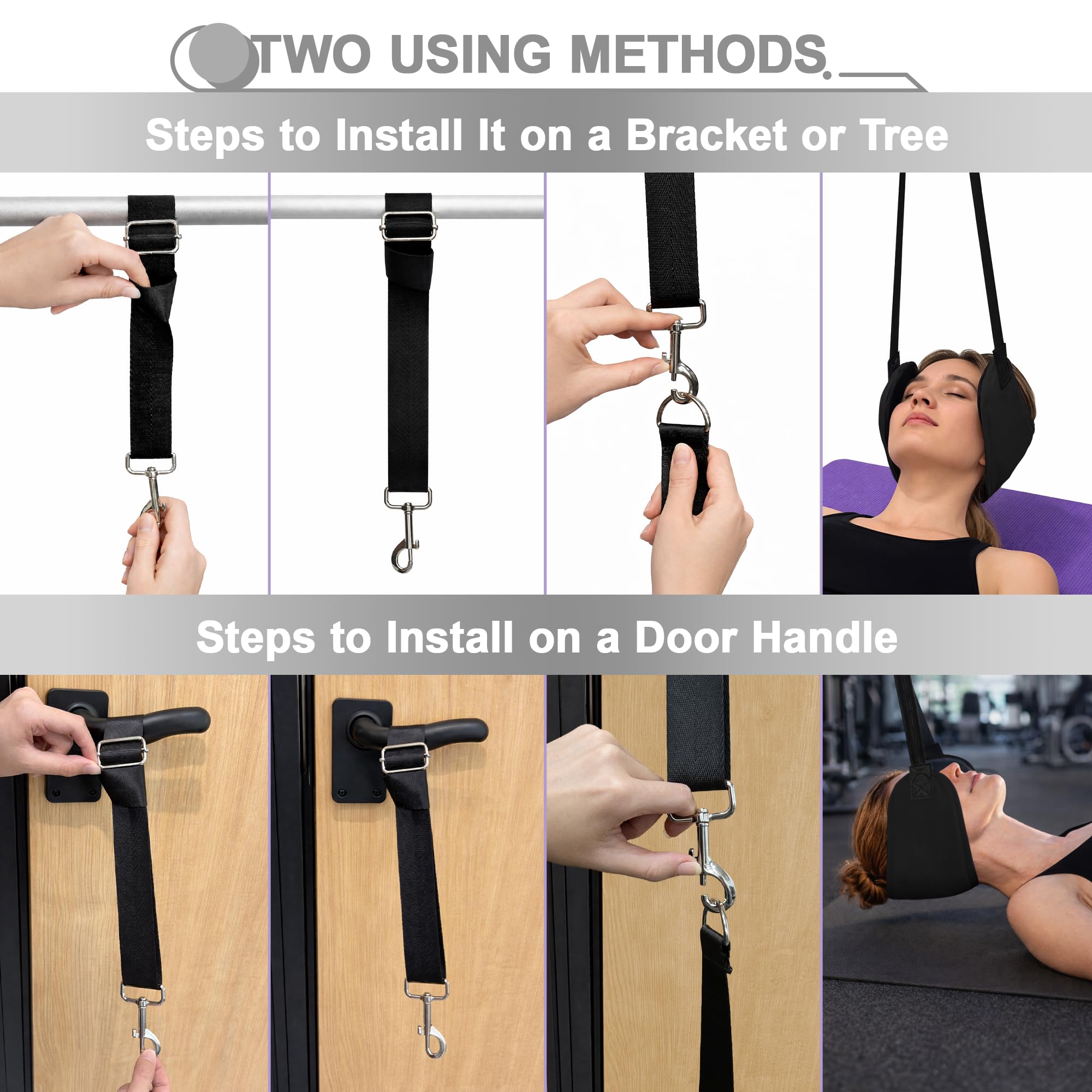 SPRING SEAON Adjustable Neck Hammock Neck Stretcher,Cervical Traction Device for Neck Decompression, Pinched Nerve Relief,Portable Release Buckle,Cervical Pillow and 2 Ear Pads Home & Office(Black) - Image 5