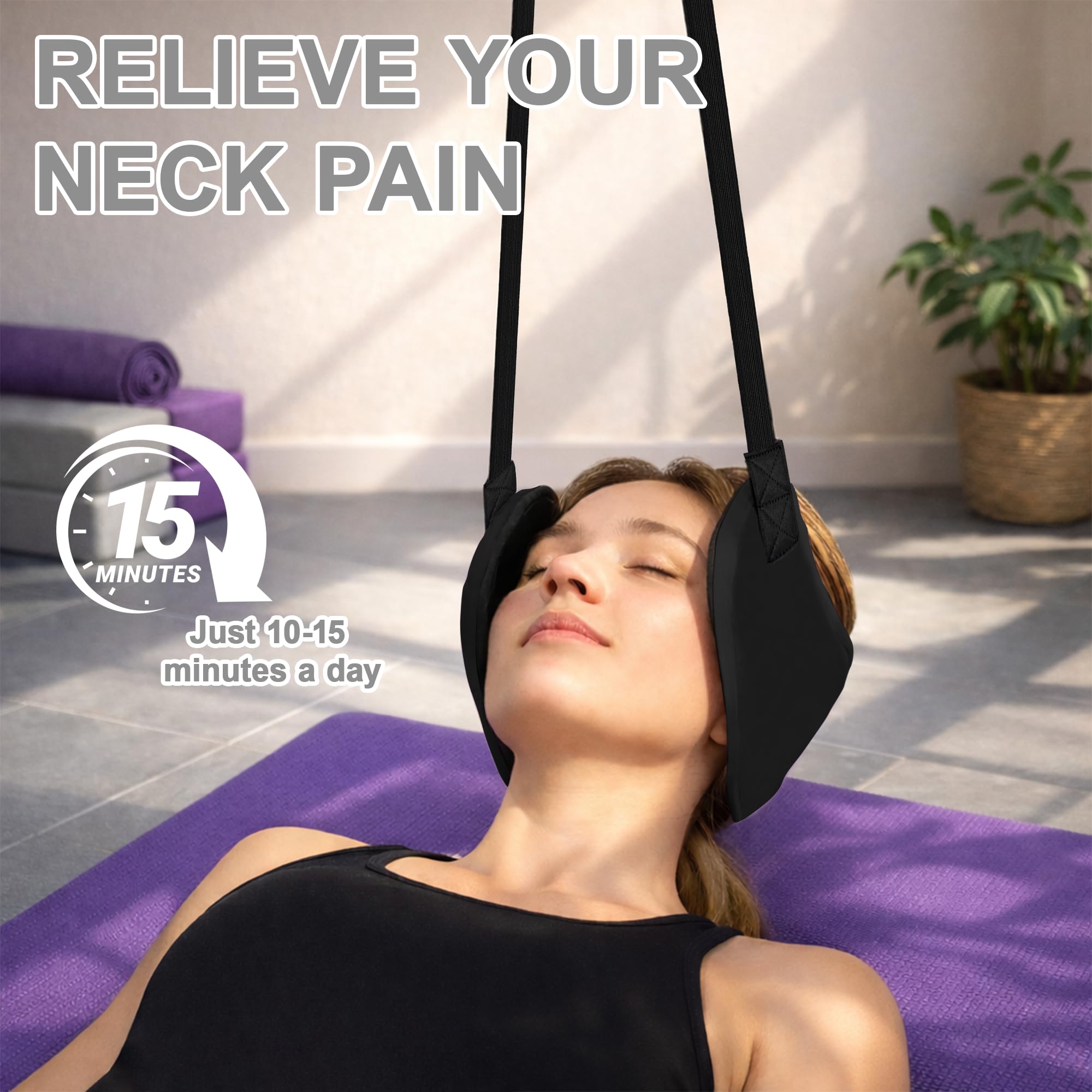 SPRING SEAON Adjustable Neck Hammock Neck Stretcher,Cervical Traction Device for Neck Decompression, Pinched Nerve Relief,Portable Release Buckle,Cervical Pillow and 2 Ear Pads Home & Office(Black) - Image 7