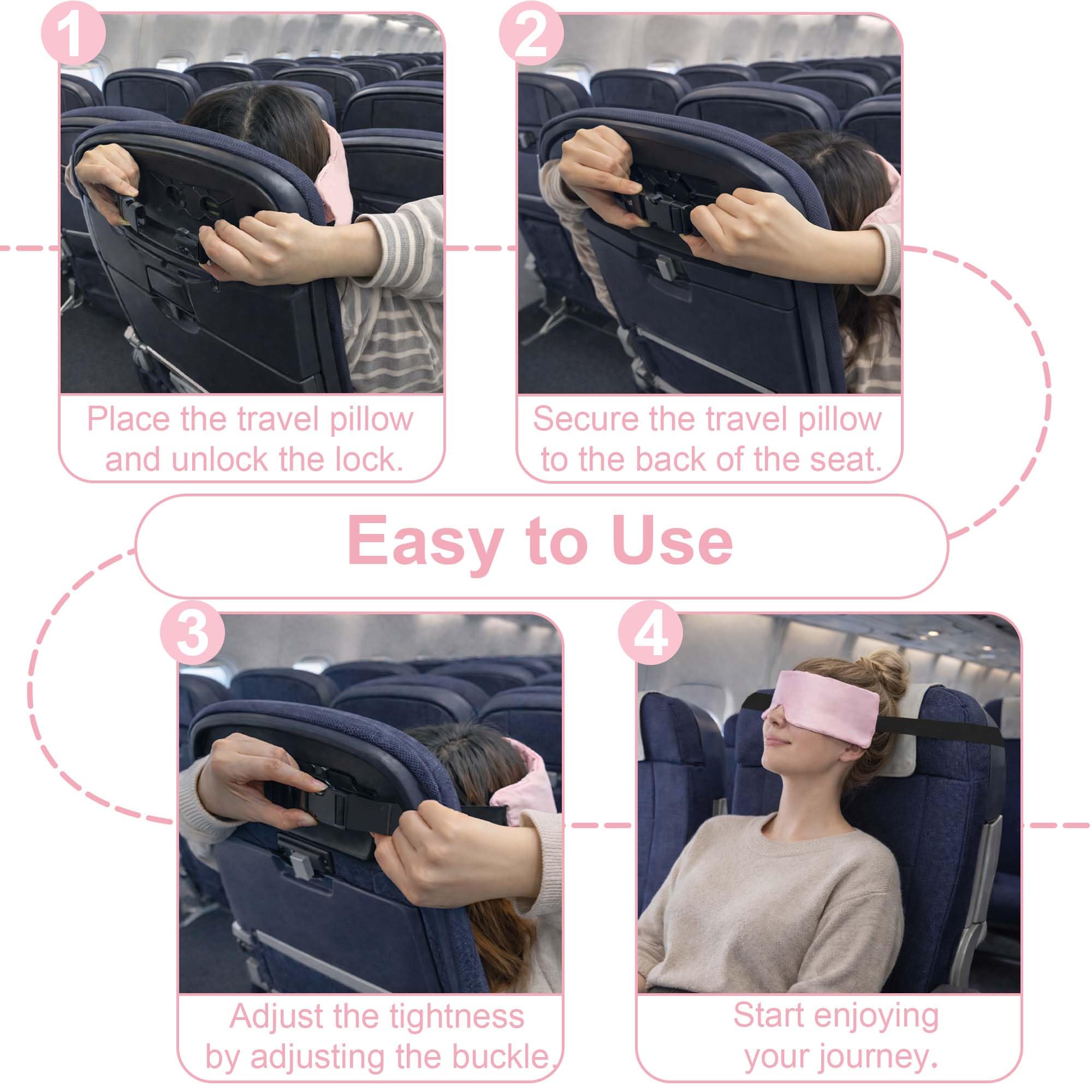 SPRING SEAON Airplane Head Strap for Sleeping, Double-Sided Airplane Eye Mask Head Holder, Adjustable Seat Sleeper Support for Plane, Car & Office Chair, Contoured Nose-Friendly Design，Pouch Included - Image 4
