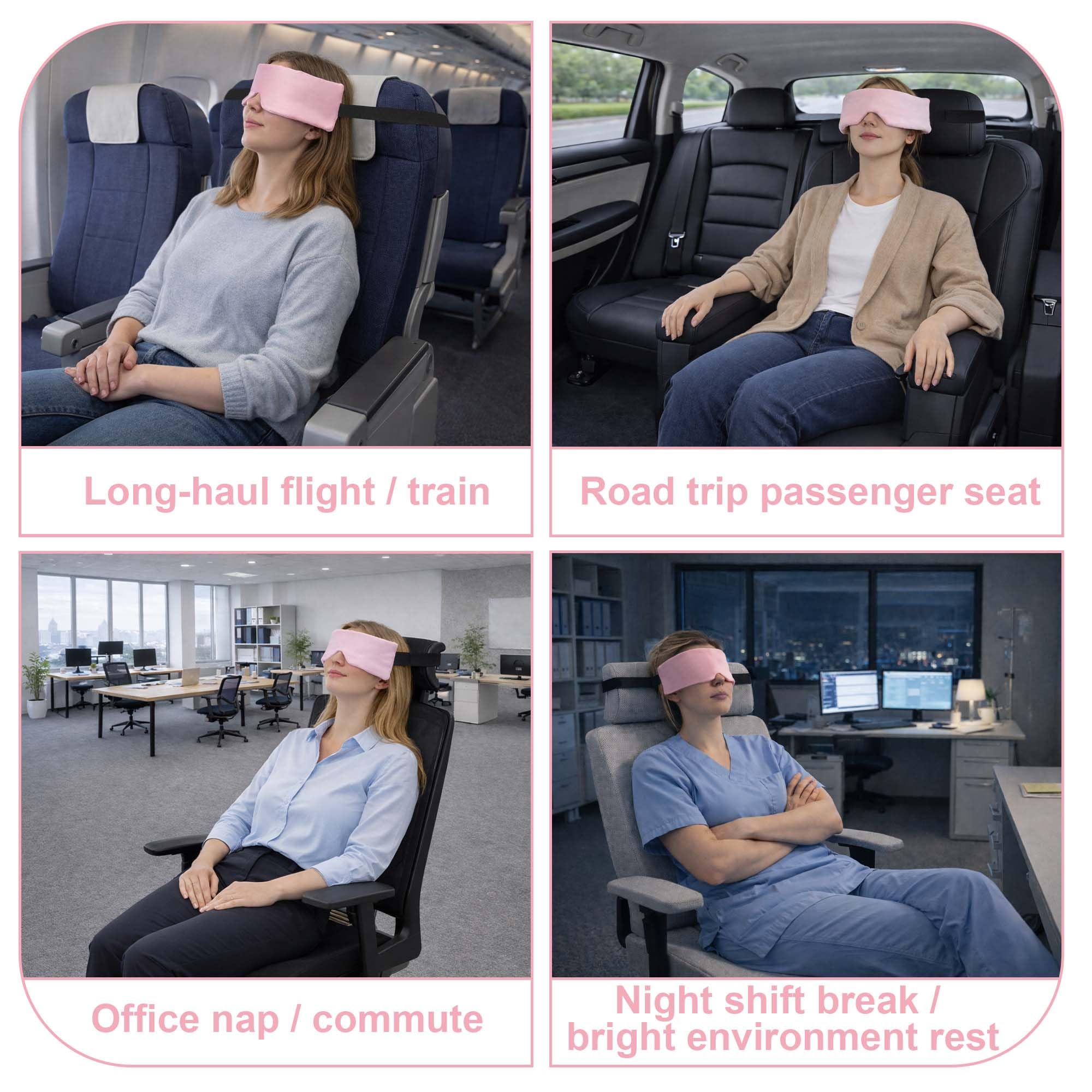 SPRING SEAON Airplane Head Strap for Sleeping, Double-Sided Airplane Eye Mask Head Holder, Adjustable Seat Sleeper Support for Plane, Car & Office Chair, Contoured Nose-Friendly Design，Pouch Included - Image 6