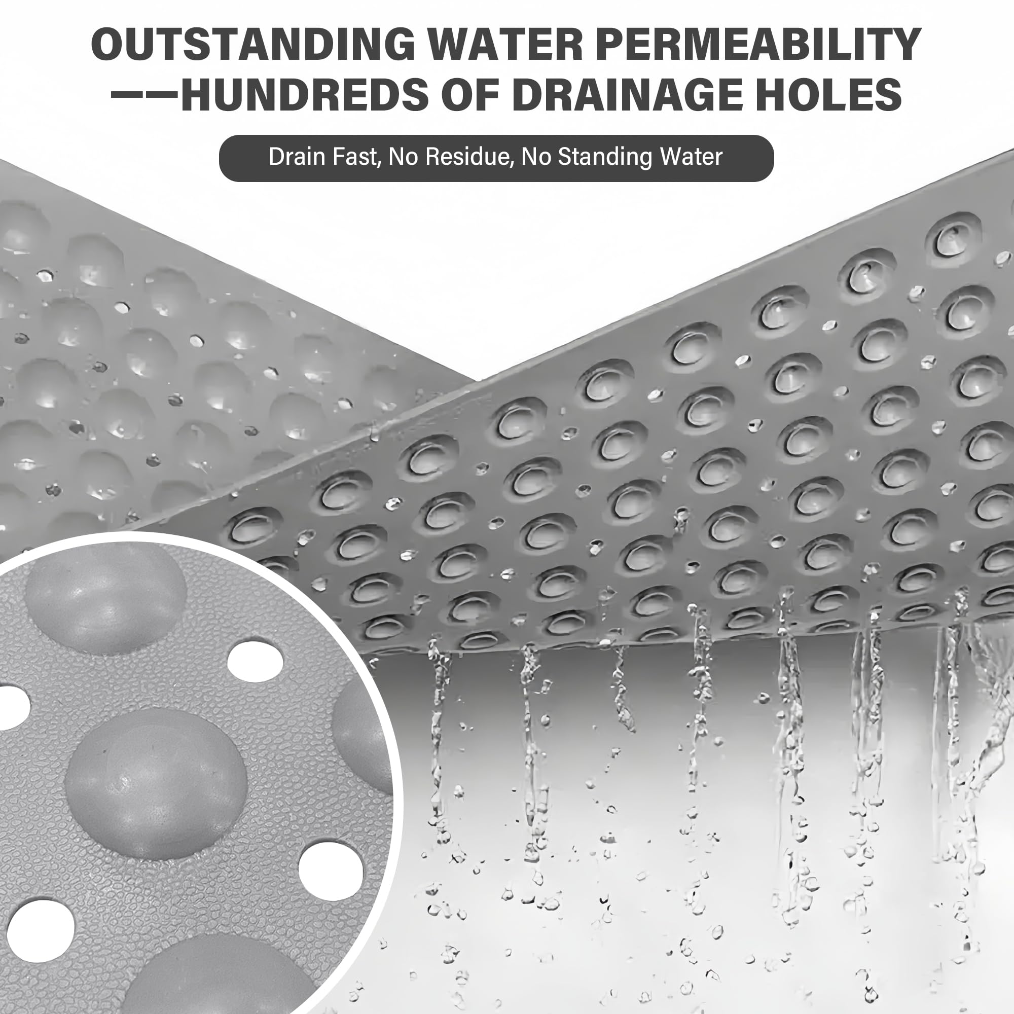 SPRING SEAON Bath and Shower Safety Mat 28" x 16" - Silicone Non-Slip Mat with Brush Massage, More Suction Cups, Drainage Holes - Foot Scrubber for Deep Cleaning, Fits Bathroom Stall & Tub Floor(Gray) - Image 6