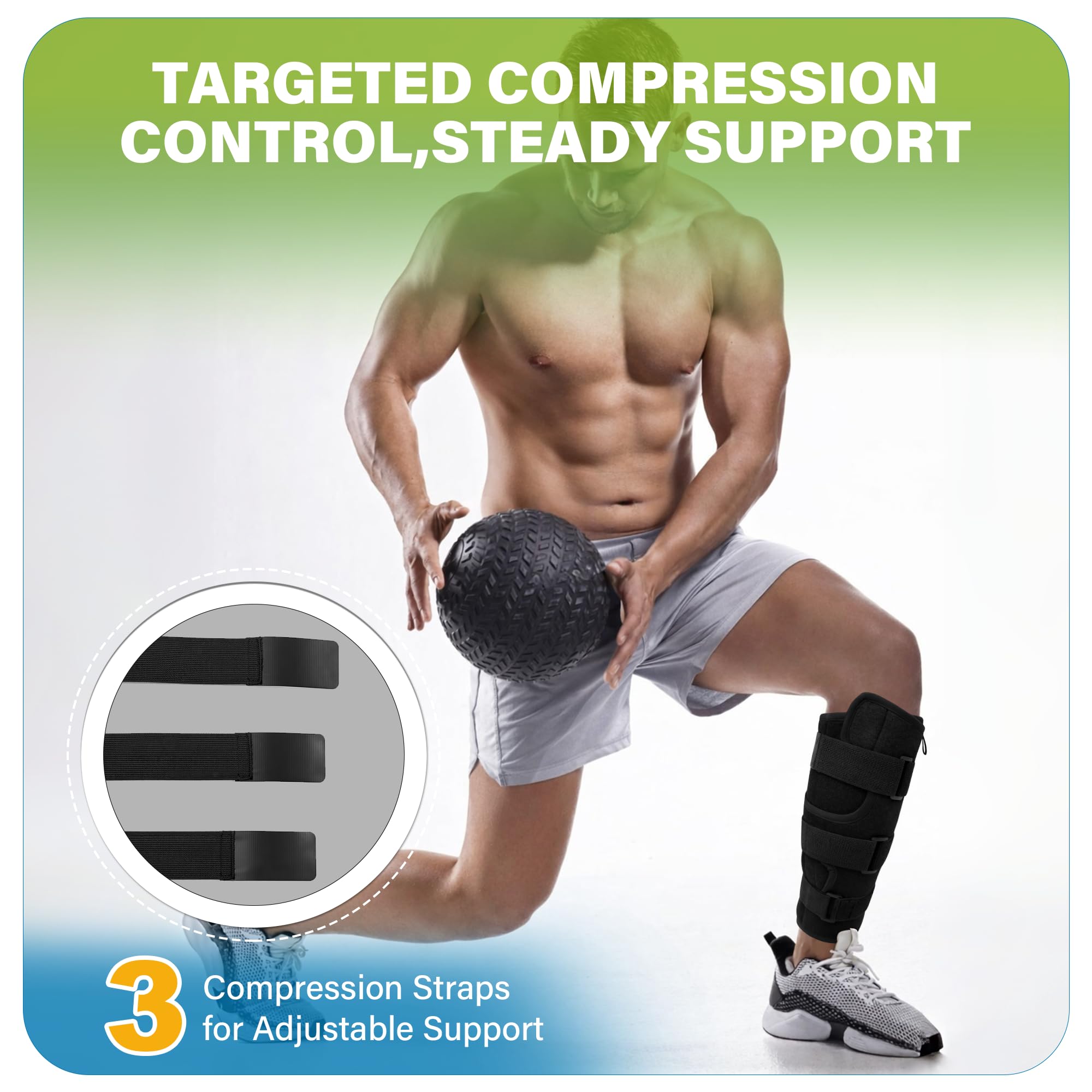 SPRING SEAON Calf Compression Sleeve with Anti-Slip Strips, Shin Splint Relief with 3 Pressure Hook-and-Loop Band for Men & Women, Calf Brace for Pain Relief, Swelling Reduction & Daily Support - Image 3