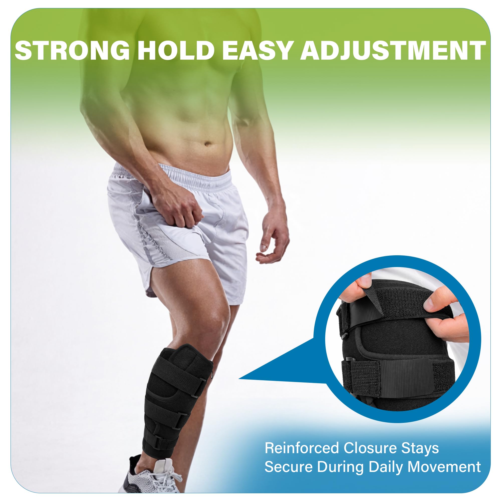 SPRING SEAON Calf Compression Sleeve with Anti-Slip Strips, Shin Splint Relief with 3 Pressure Hook-and-Loop Band for Men & Women, Calf Brace for Pain Relief, Swelling Reduction & Daily Support - Image 5