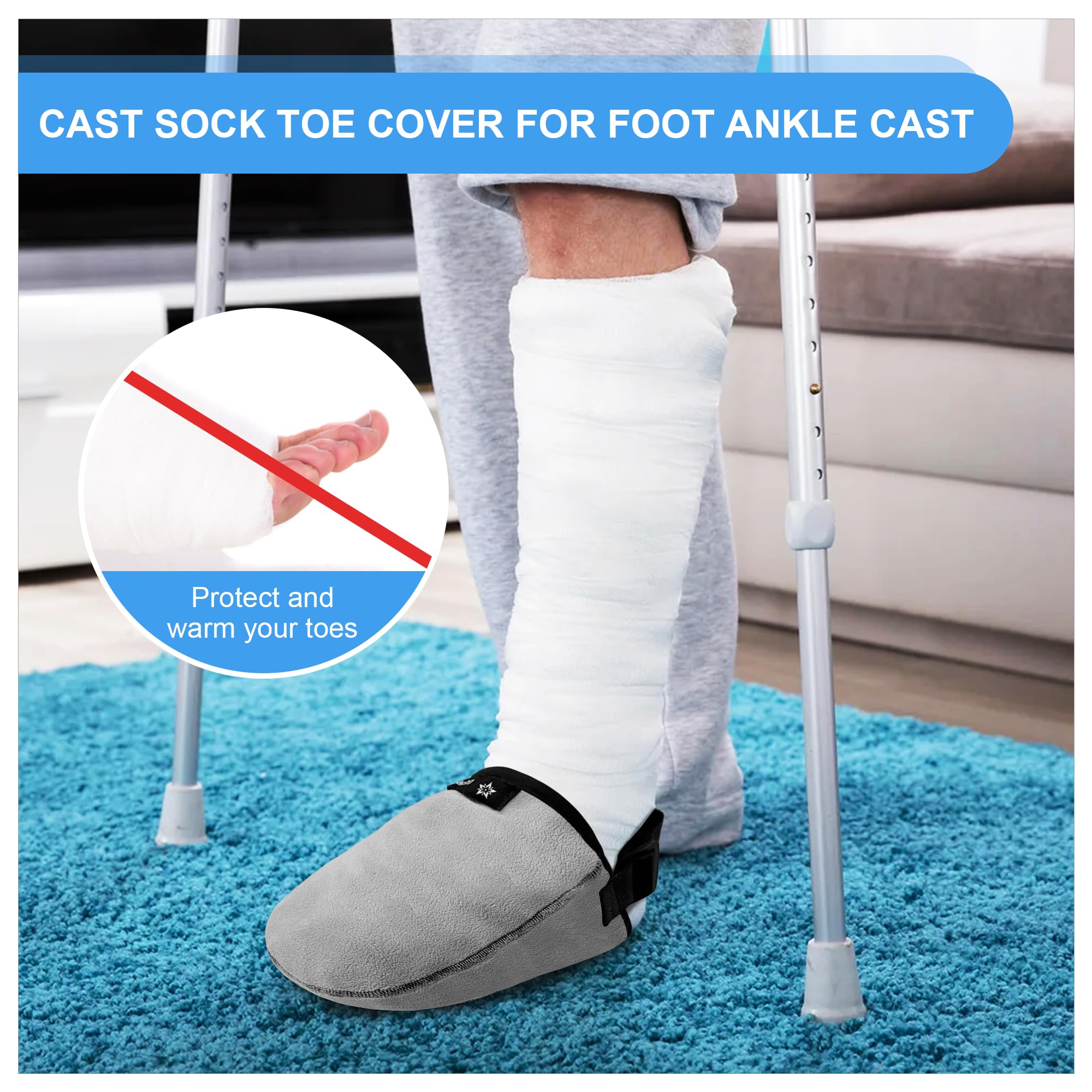 SPRING SEAON Cast Sock Cover for Foot auli Velvet,Soft Warm Toe Protector with Non-Slip Bottom, Adjustable Closure, Ideal for Foot Surgery Recovery, for Men & Women(1 Pcs Grey) - Image 4