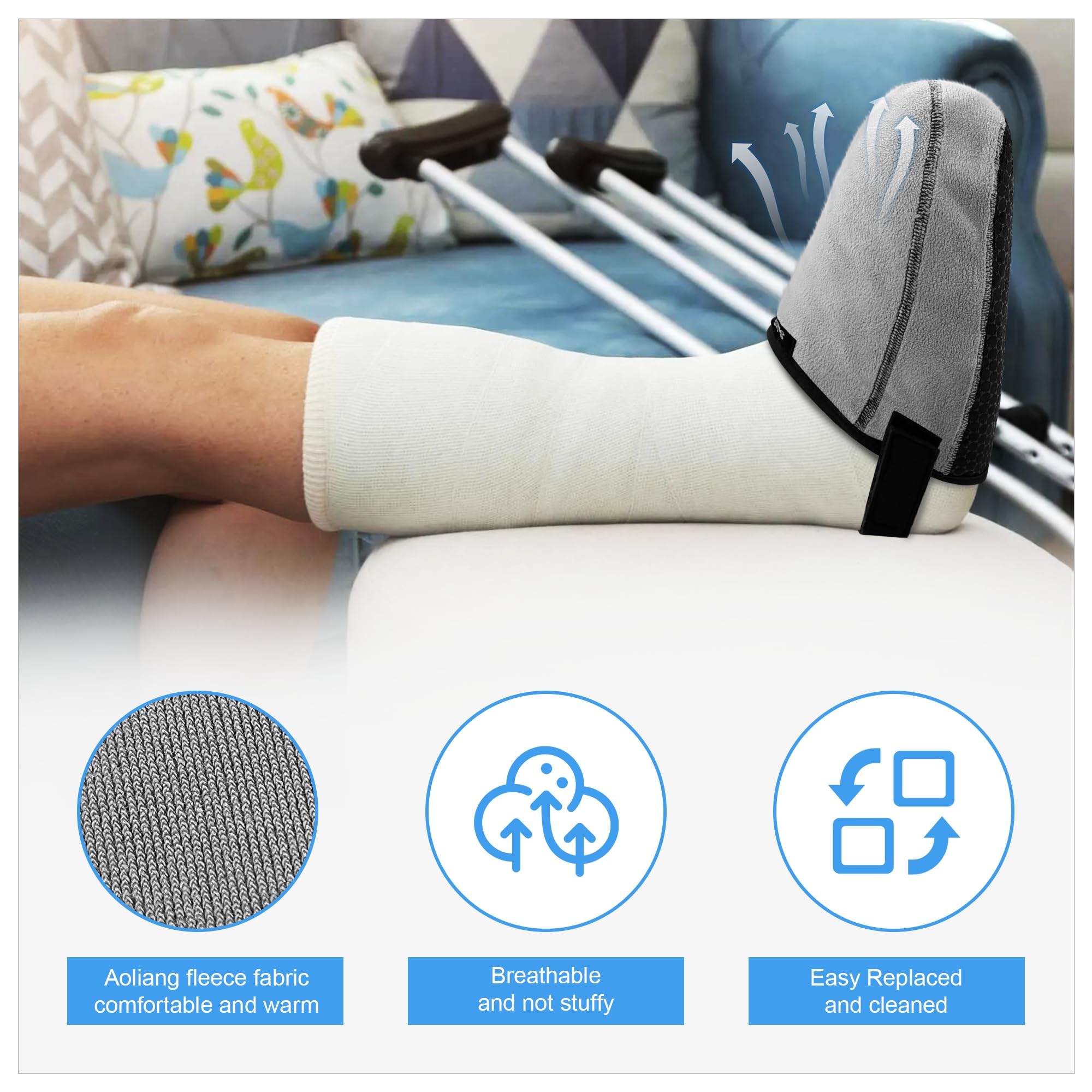 SPRING SEAON Cast Sock Cover for Foot auli Velvet,Soft Warm Toe Protector with Non-Slip Bottom, Adjustable Closure, Ideal for Foot Surgery Recovery, for Men & Women(1 Pcs Grey) - Image 5