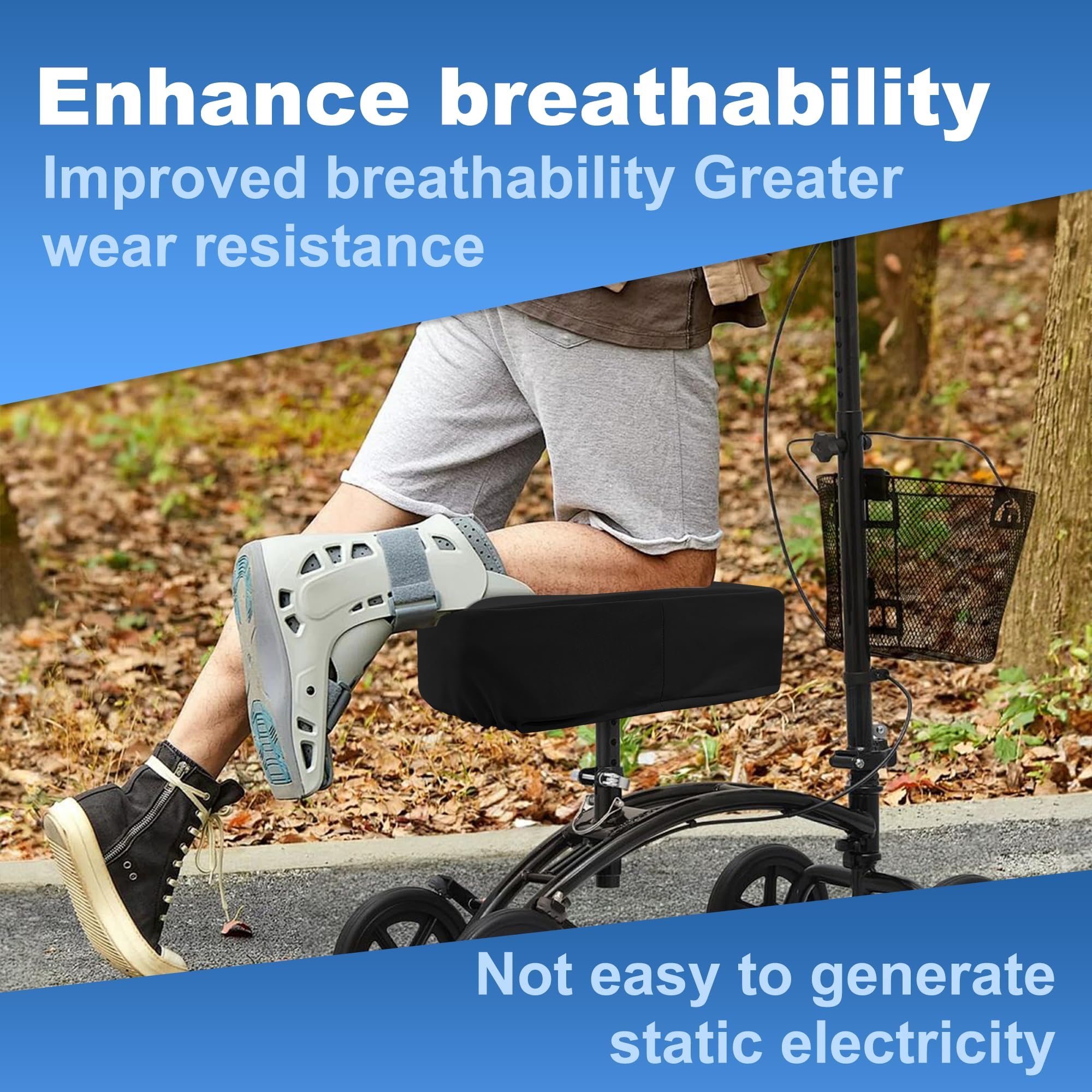 SPRING SEAON Cooling Knee Scooter Pad Cover, Memory Foam Cushion for Pain Relief, Breathable Padding for Summer, Fits Most Knee Walkers(Black) - Image 3