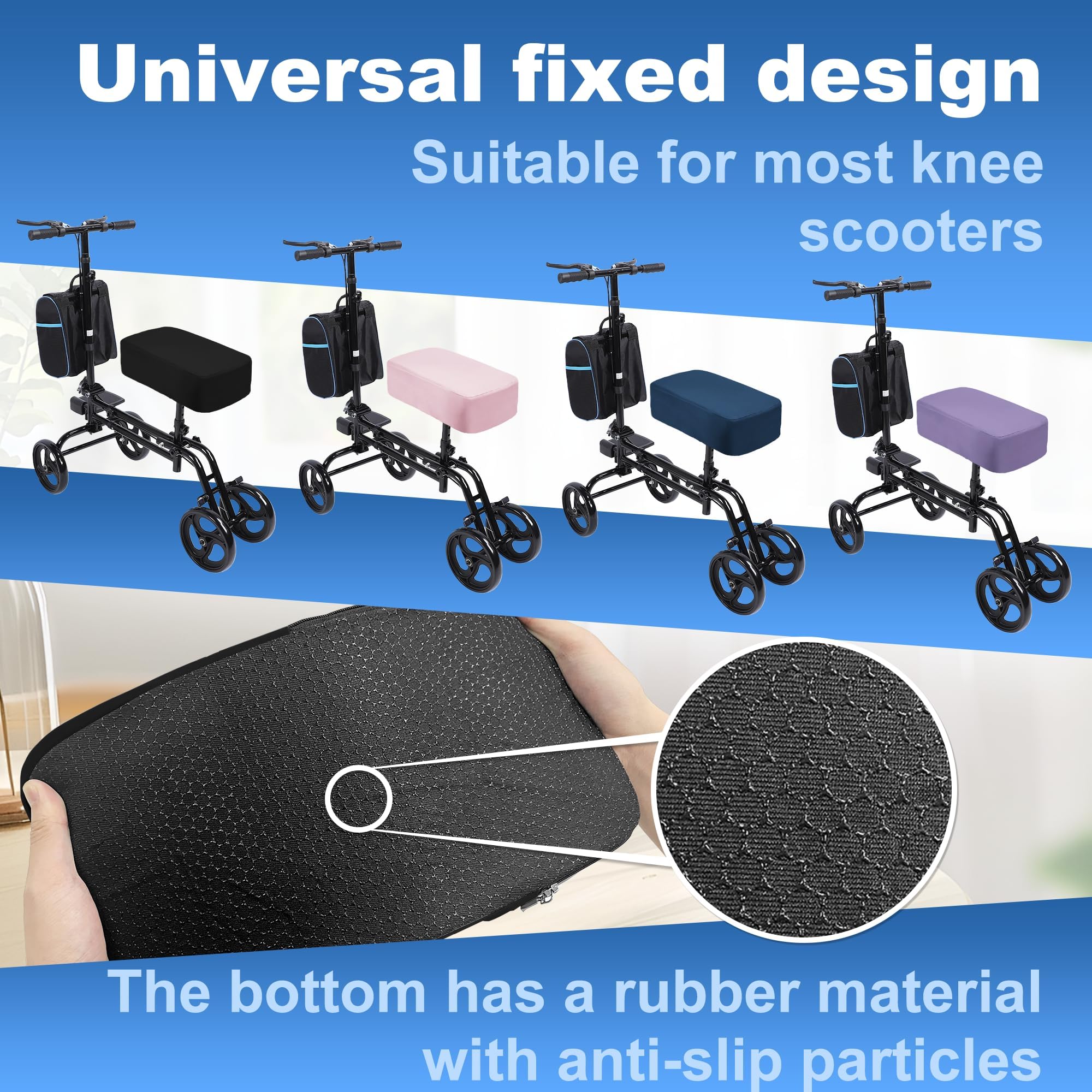 SPRING SEAON Cooling Knee Scooter Pad Cover, Memory Foam Cushion for Pain Relief, Breathable Padding for Summer, Fits Most Knee Walkers(Black) - Image 4