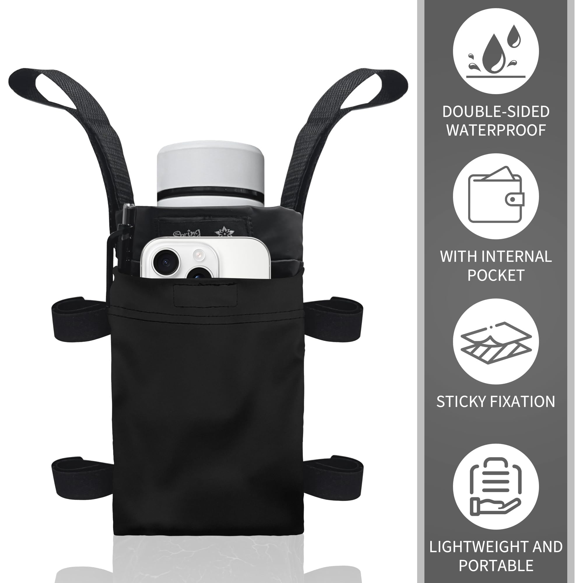 SPRING SEAON Crutches Bag Waterproof Storage Organizer Tote Bag -Lightweight Pouch for Universal Underarm Crutch with 3 Storage Pockets for Crutch Accessories (black1) - Image 3