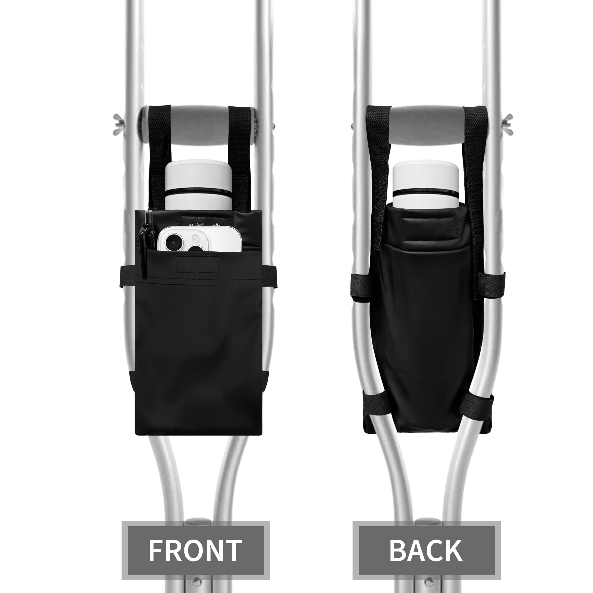 SPRING SEAON Crutches Bag Waterproof Storage Organizer Tote Bag -Lightweight Pouch for Universal Underarm Crutch with 3 Storage Pockets for Crutch Accessories (black1) - Image 4