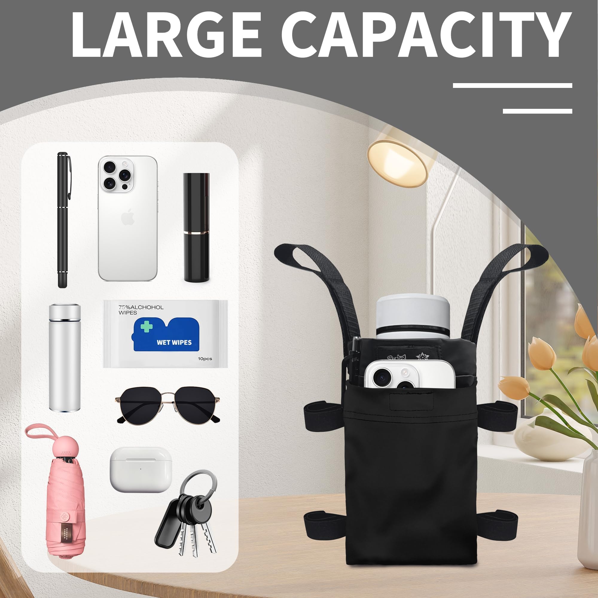 SPRING SEAON Crutches Bag Waterproof Storage Organizer Tote Bag -Lightweight Pouch for Universal Underarm Crutch with 3 Storage Pockets for Crutch Accessories (black1) - Image 6