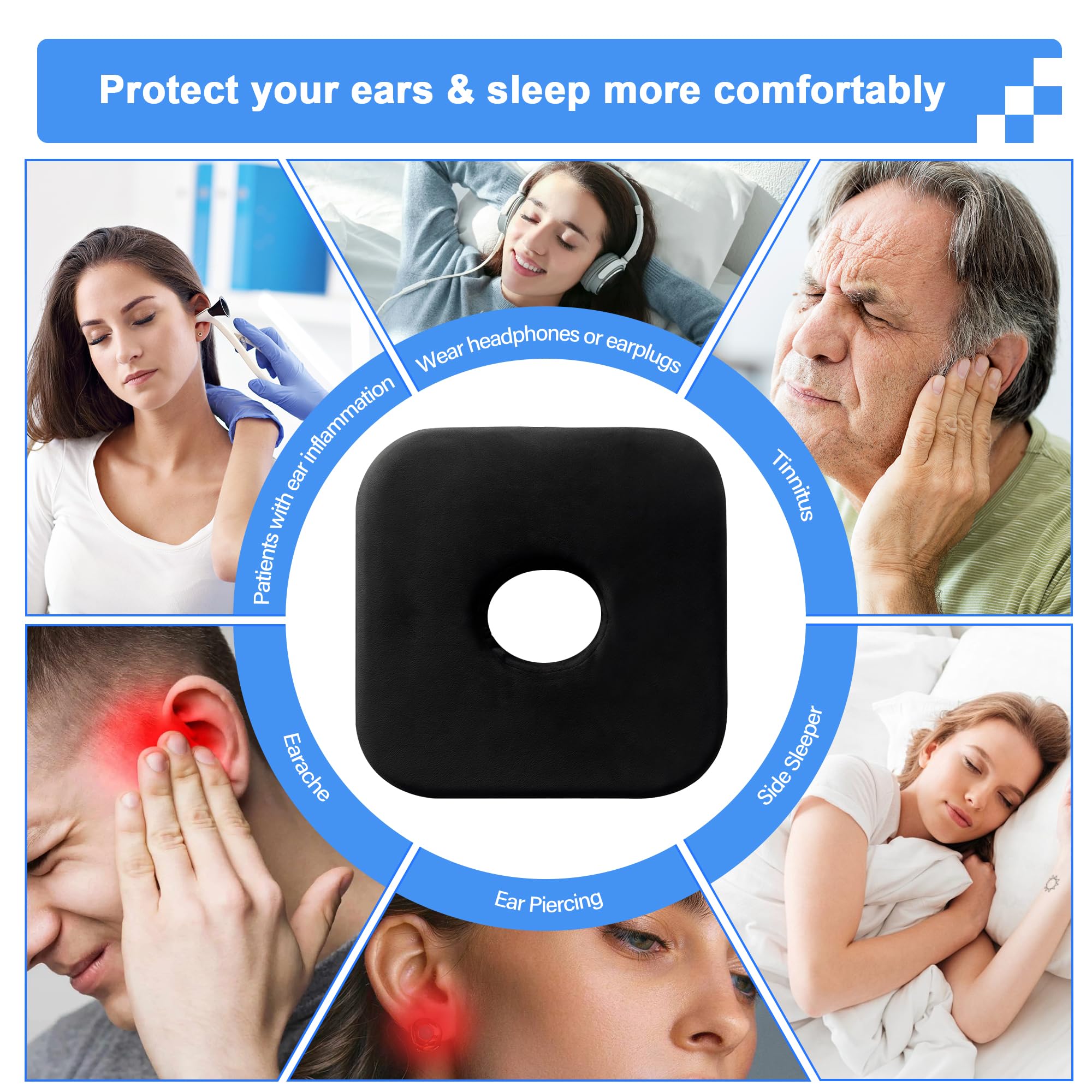 SPRING SEAON Ear Piercing Pillow for Side Sleepers - Memory Foam with an Ear Hole for CNH and Ear Pain Piercing Pain Relief Sleeping Pressure Sores Ear Guard Pillow 9x9 Inch Pierced Ears Support - Image 4