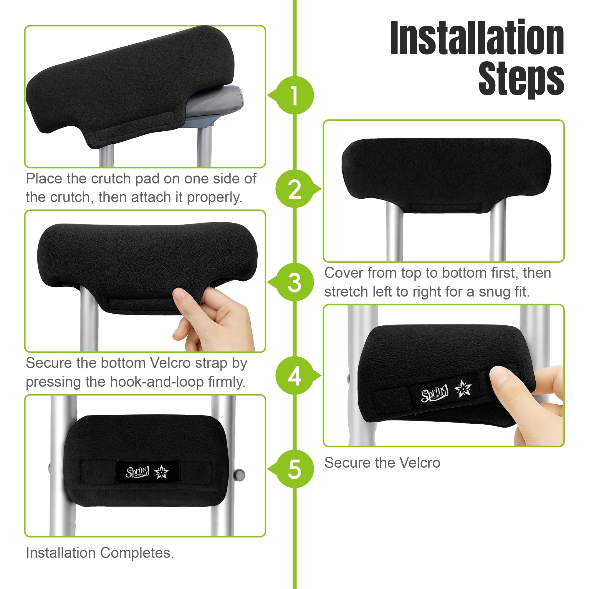 SPRING SEAON Fleece Crutches Padding and Hand Grip Covers-Soft Underarm Cushion Set for Adult & Youth Crutch,Comfortable, Breathable, Machine Washable Universal Armpits Crutch Pads Accessories(Black） - Image 4