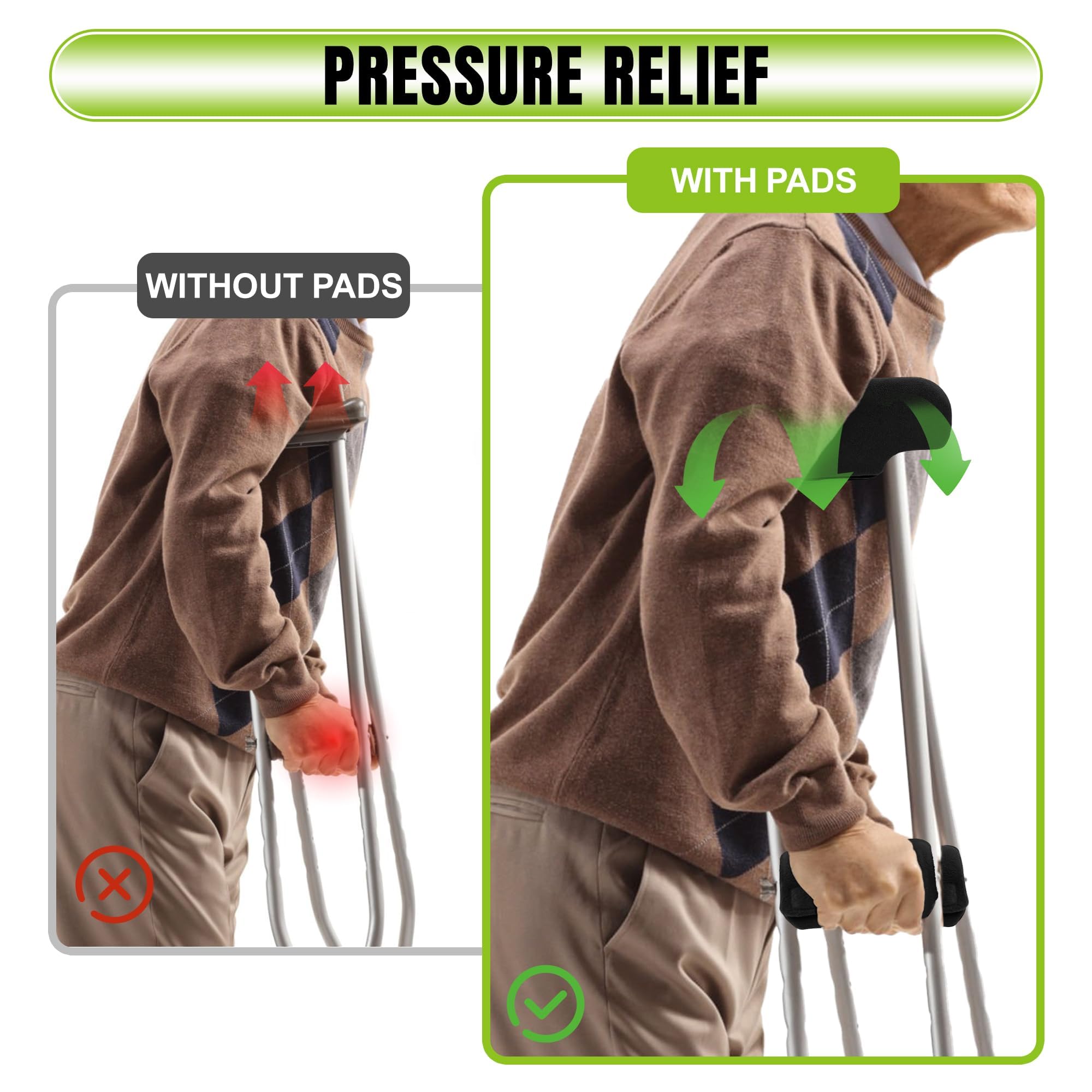 SPRING SEAON Fleece Crutches Padding and Hand Grip Covers-Soft Underarm Cushion Set for Adult & Youth Crutch,Comfortable, Breathable, Machine Washable Universal Armpits Crutch Pads Accessories(Black） - Image 7