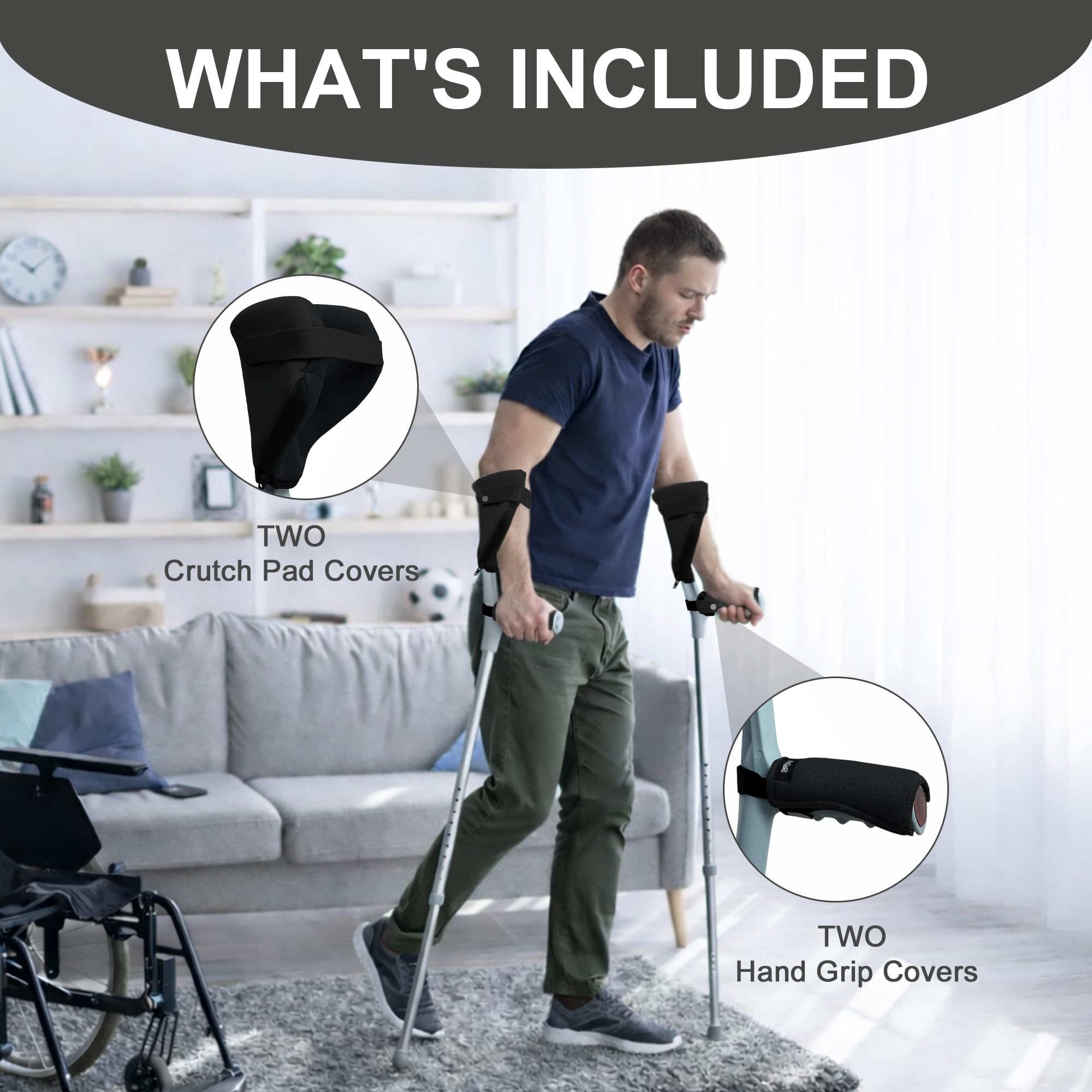 SPRING SEAON Forearm Crutch Pads (4 Units), Comfortable Elbow & Hand Padding for Open Cuff Crutches, Non-Slip Hand Grip Covers with Adjustable Straps, Breathable & Washable Forearm Crutch Accessories - Image 3