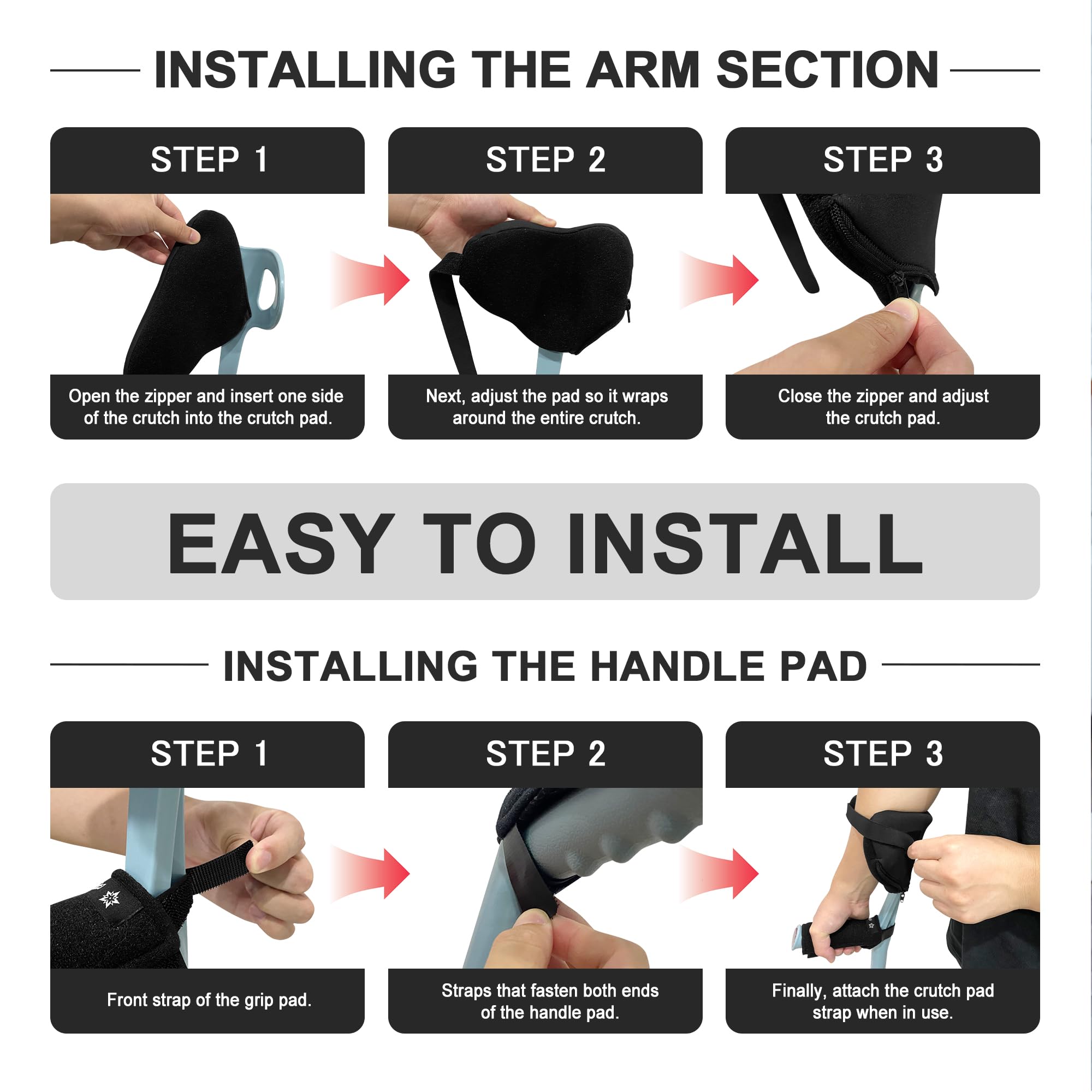 SPRING SEAON Forearm Crutch Pads (4 Units), Comfortable Elbow & Hand Padding for Open Cuff Crutches, Non-Slip Hand Grip Covers with Adjustable Straps, Breathable & Washable Forearm Crutch Accessories - Image 5