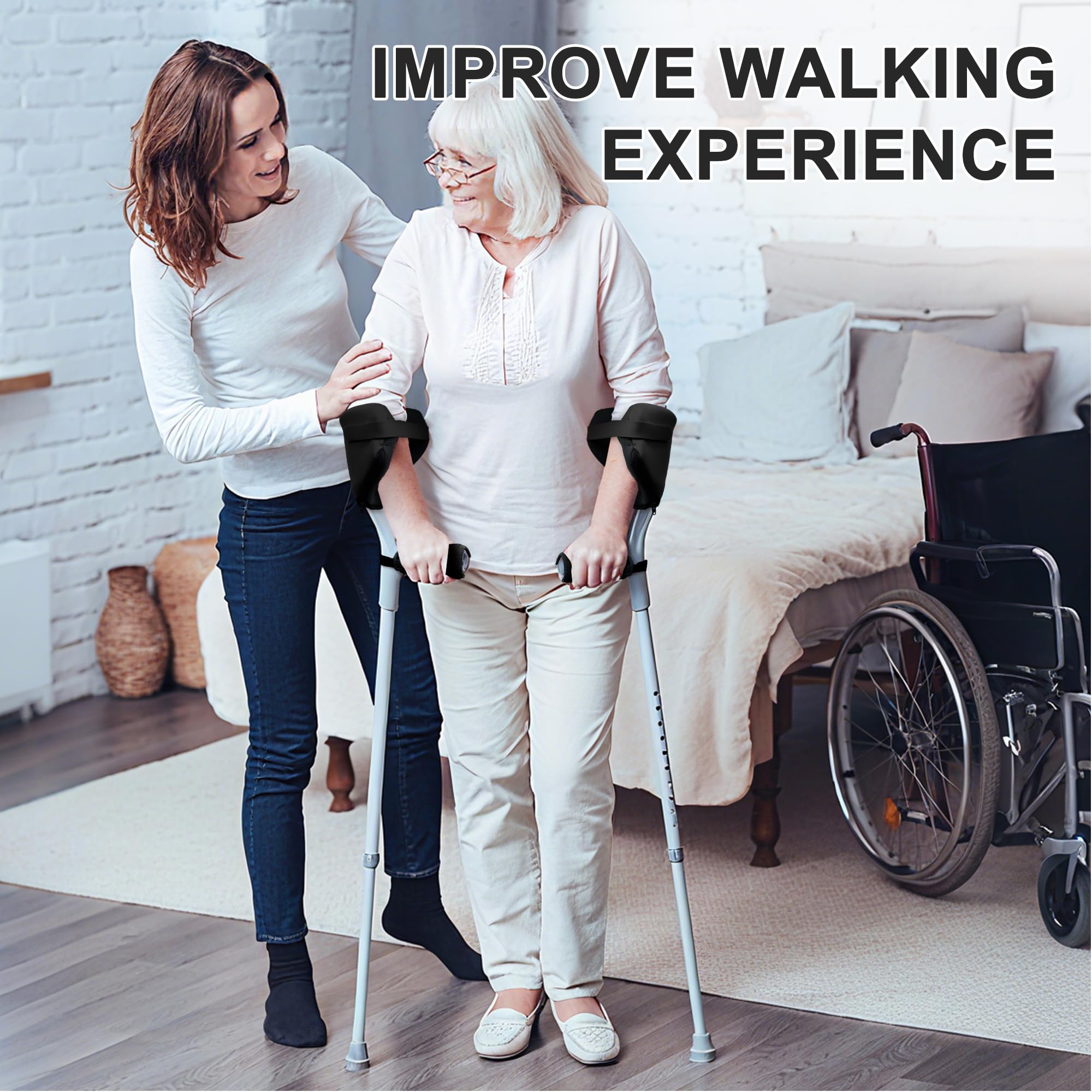 SPRING SEAON Forearm Crutch Pads (4 Units), Comfortable Elbow & Hand Padding for Open Cuff Crutches, Non-Slip Hand Grip Covers with Adjustable Straps, Breathable & Washable Forearm Crutch Accessories - Image 6