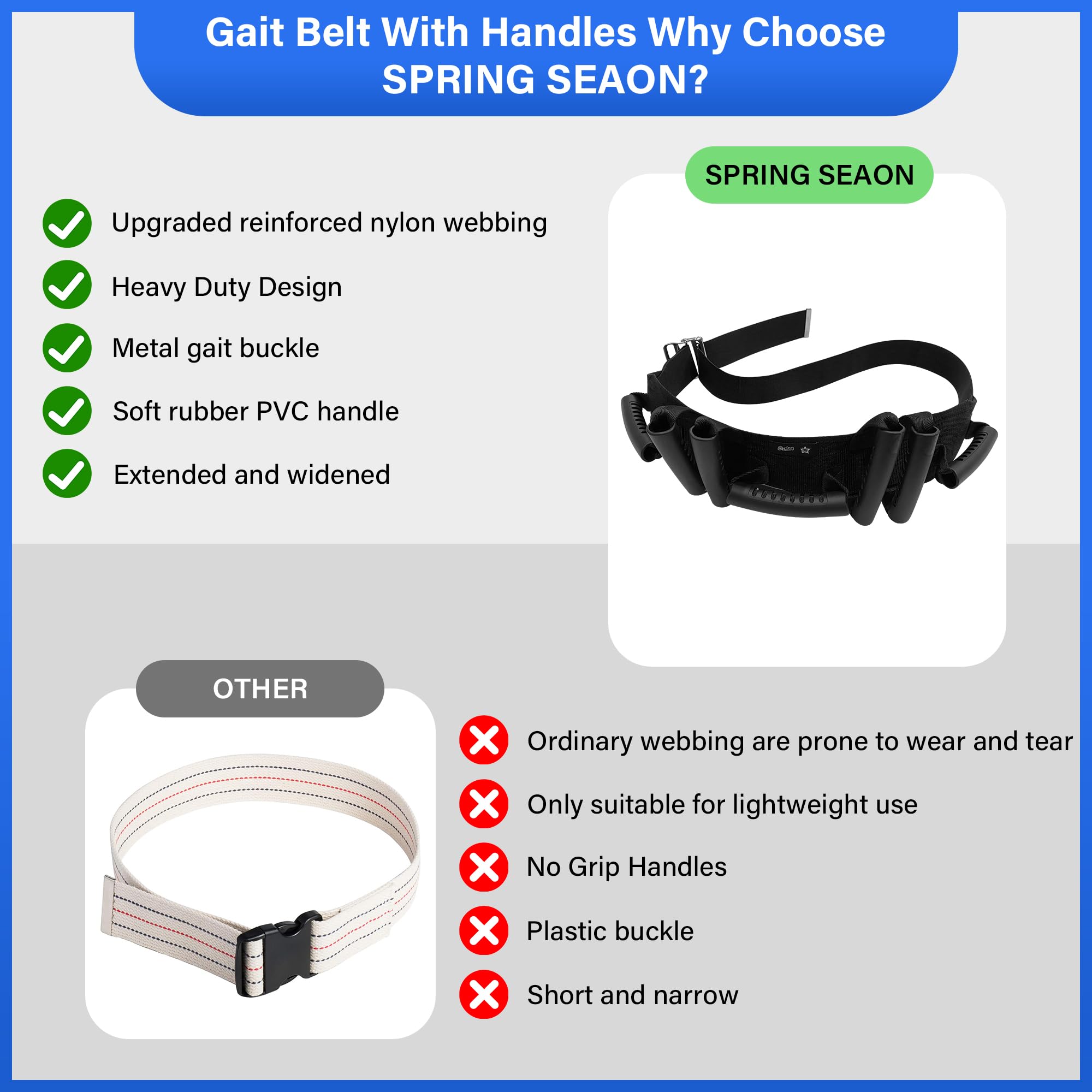 SPRING SEAON Gait Belts with Handles for Seniors – Transfer Belt with Quick Release Metal Buckle, Medical Lift Belt for Elderly, Bariatric, Surgery Recovery & Physical Therapy - Image 3
