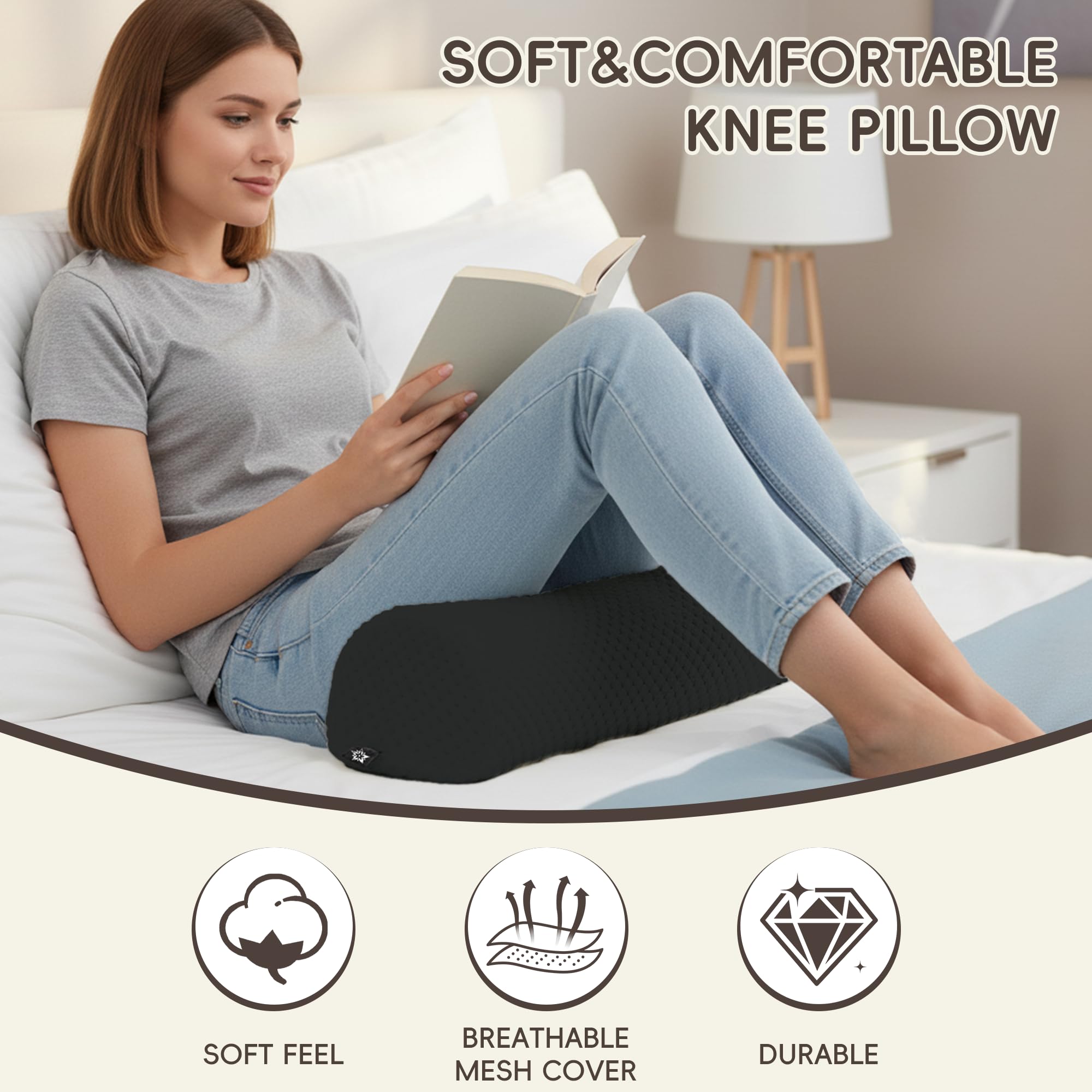 SPRING SEAON Half Moon Bolster Knee Pillow for Back Sleeping Memory Foam Leg Pillow for Ankle and Foot Comfort Under Knee Pillow for Side Sleepers Machine Washable Cover(17" x 7.5" x 4.3") - Image 3