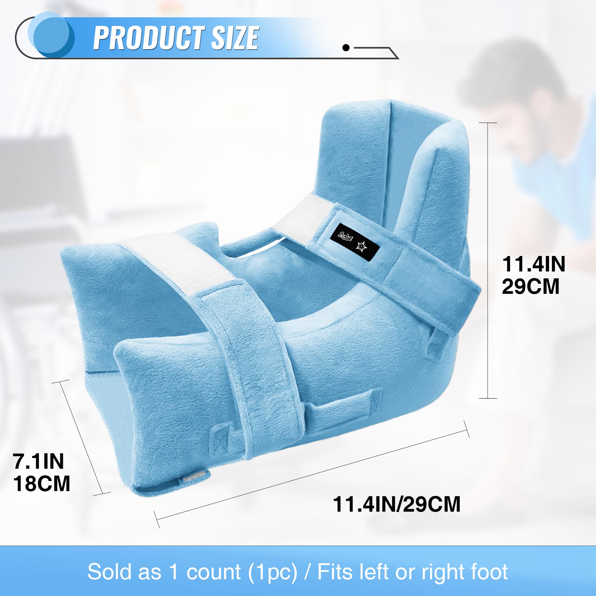 SPRING SEAON Heel Protectors for Pressure Sores, Heel Cushion Protectors with Hot/Cold Pack Pocket, Silver Fox Plush Ankle Pillow for Heel Pain Relief, Adjustable Foot & Ankle Straps (1 Piece, Blue) - Image 4