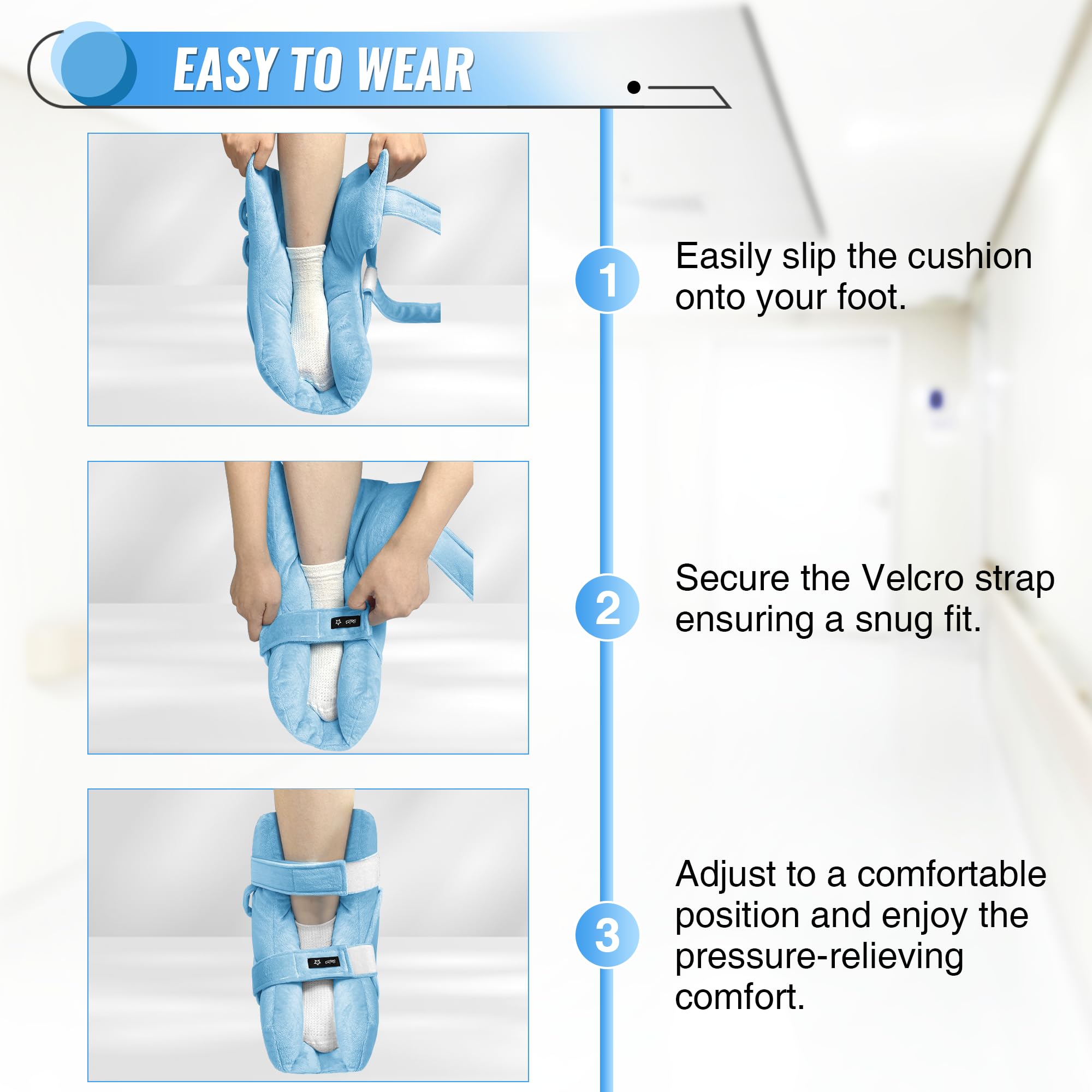 SPRING SEAON Heel Protectors for Pressure Sores, Heel Cushion Protectors with Hot/Cold Pack Pocket, Silver Fox Plush Ankle Pillow for Heel Pain Relief, Adjustable Foot & Ankle Straps (1 Piece, Blue) - Image 5