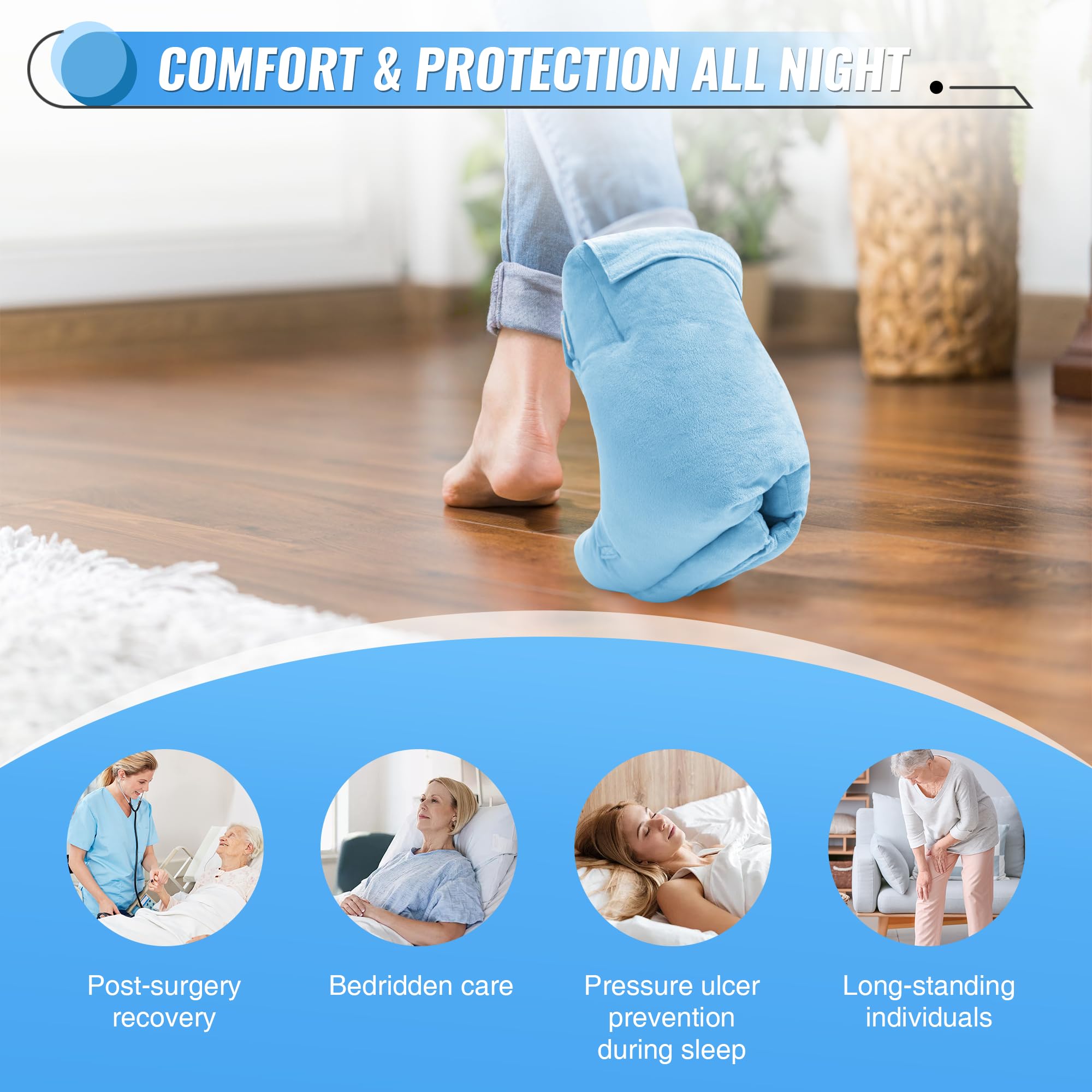 SPRING SEAON Heel Protectors for Pressure Sores, Heel Cushion Protectors with Hot/Cold Pack Pocket, Silver Fox Plush Ankle Pillow for Heel Pain Relief, Adjustable Foot & Ankle Straps (1 Piece, Blue) - Image 7