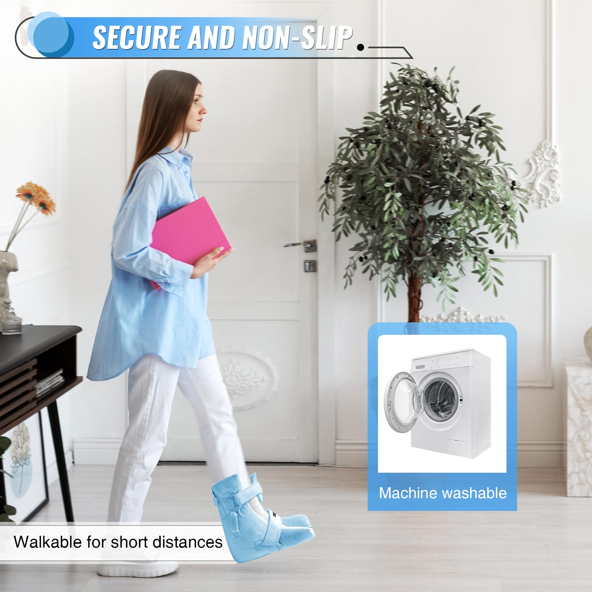 SPRING SEAON Heel Protectors for Pressure Sores, Heel Cushion Protectors with Hot/Cold Pack Pocket, Silver Fox Plush Ankle Pillow for Heel Pain Relief, Adjustable Foot & Ankle Straps (1 Piece, Blue) - Image 8