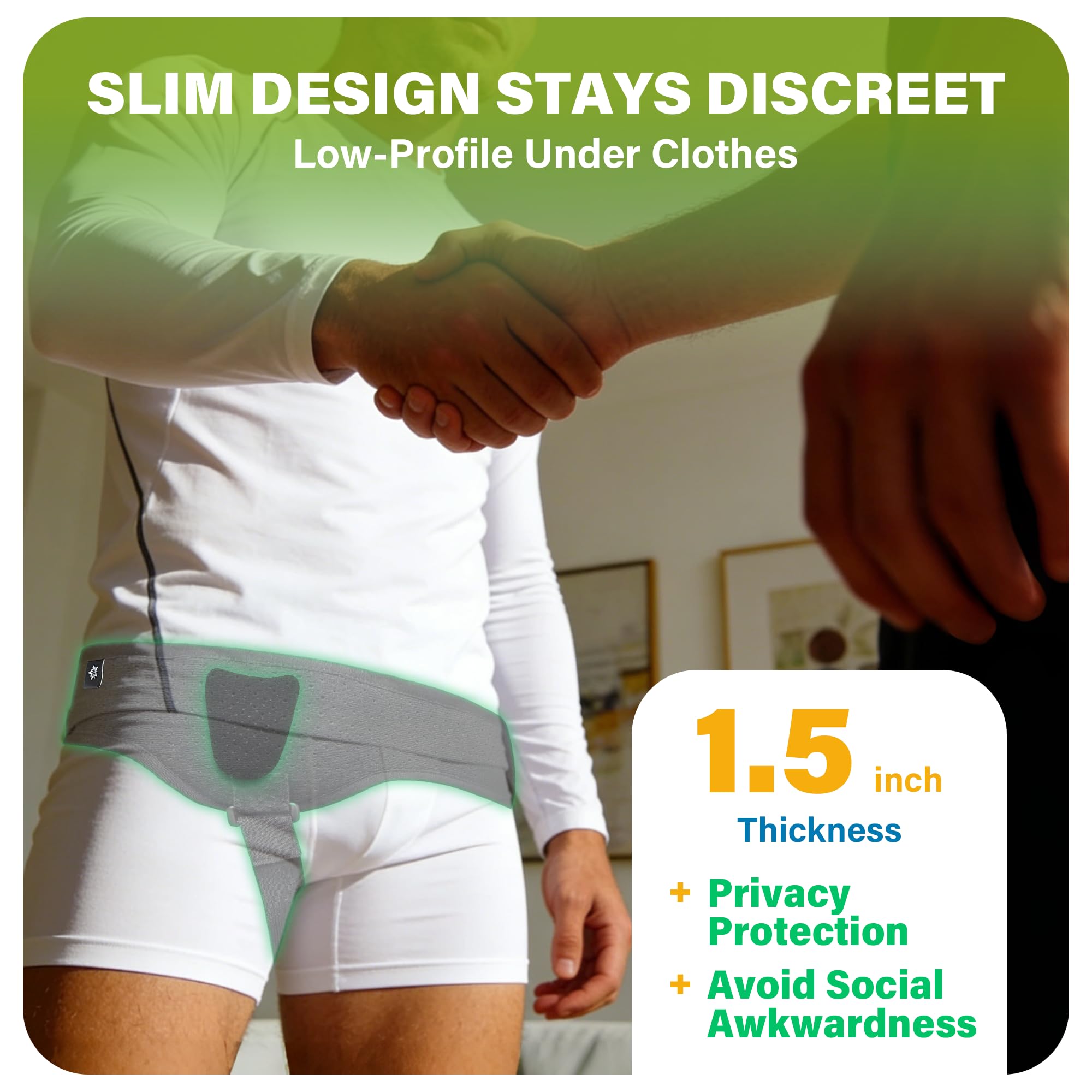 SPRING SEAON Hernia Belts with 2 Replaceable Pressure Pad for Men & Women, Inguinal Hernia Support Belt with Anti-Slip Silicone Strip, 1.5'' Thick for Discreet Wear, Home, Office, Recovery & Outdoors - Image 3