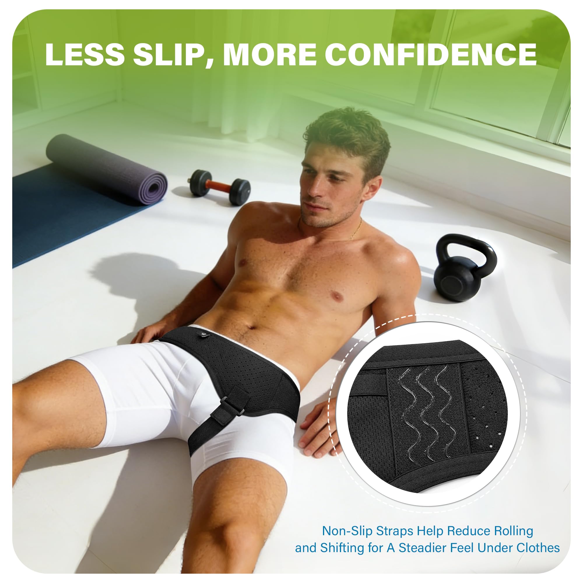 SPRING SEAON Hernia Belts with 2 Replaceable Pressure Pad for Men & Women, Inguinal Hernia Support Belt with Anti-Slip Silicone Strip, 1.5'' Thick for Discreet Wear, Home, Office, Recovery & Outdoors - Image 4