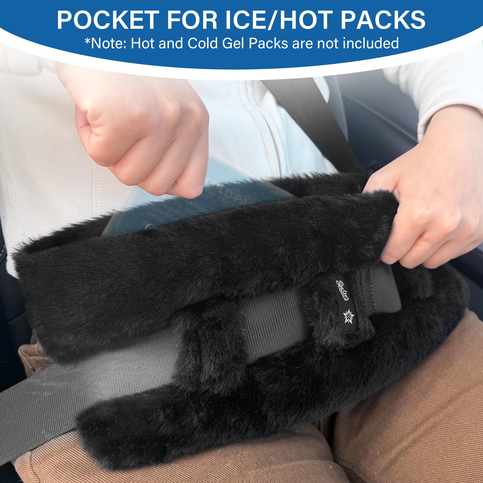 SPRING SEAON Hysterectomy Seat Belt Pillow with Pocket for Ice/Hot Packs, Fluffy Soft Mastectomy Surgery Pillow, Machine Washable Chemo Port Pillow for Heart Surgery Recovery (Black) - Image 7