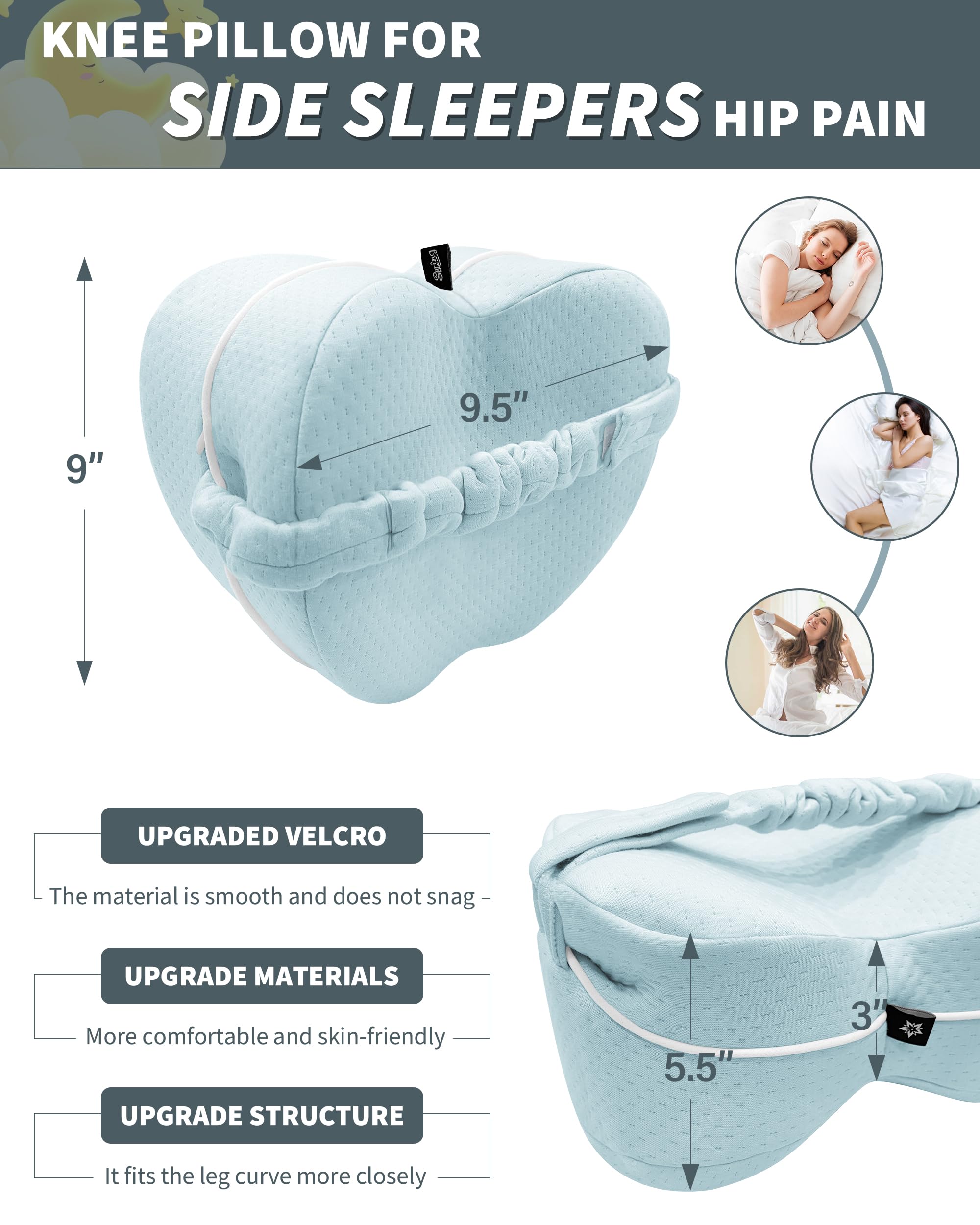 SPRING SEAON Knee Support Pillow for Side Sleepers – Deep Contour Memory Foam Leg Pillow with Adjustable Strap for Sciatica, Hip, Back & Knee Pain Relief – Breathable, Washable Cover, Blue - Image 5