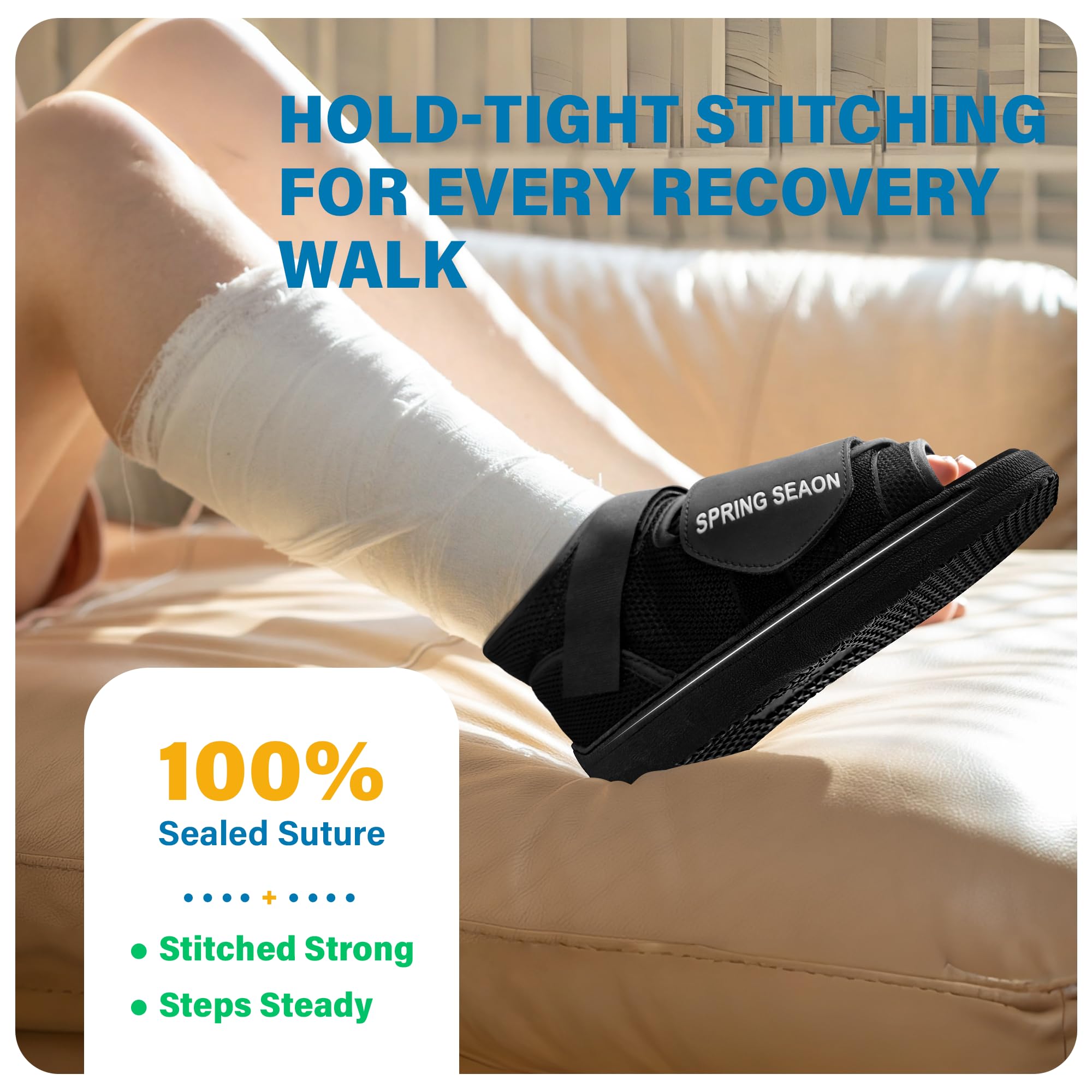 SPRING SEAON Medical Walking Boot, Lightweight Post-Op Shoes with Reinforced-Stitched Sole, Breathable Knitted Fibers, Cushioned Padding for Broken Foot, Foot Injury & Sprained Ankle, 0.81 lb (Black, Medium) - Image 5