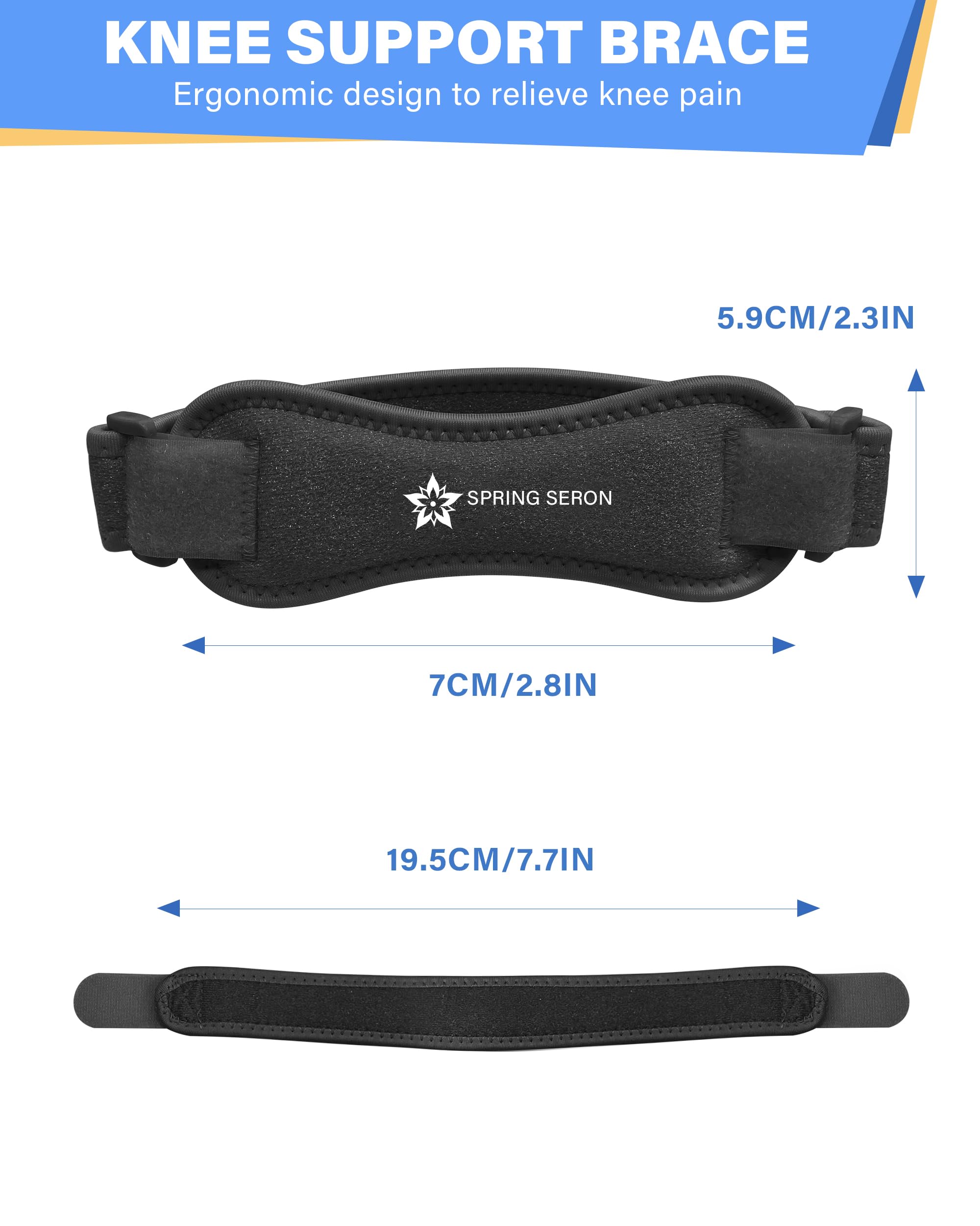 SPRING SEAON Patella Knee Strap 2 Pack, Adjustable Patellar Tendon Support Band, Knee Brace Strap for Knee Pain Relief, Running, Basketball, Volleyball, Hiking, Squats, Youth & Adults (Black) - Image 4