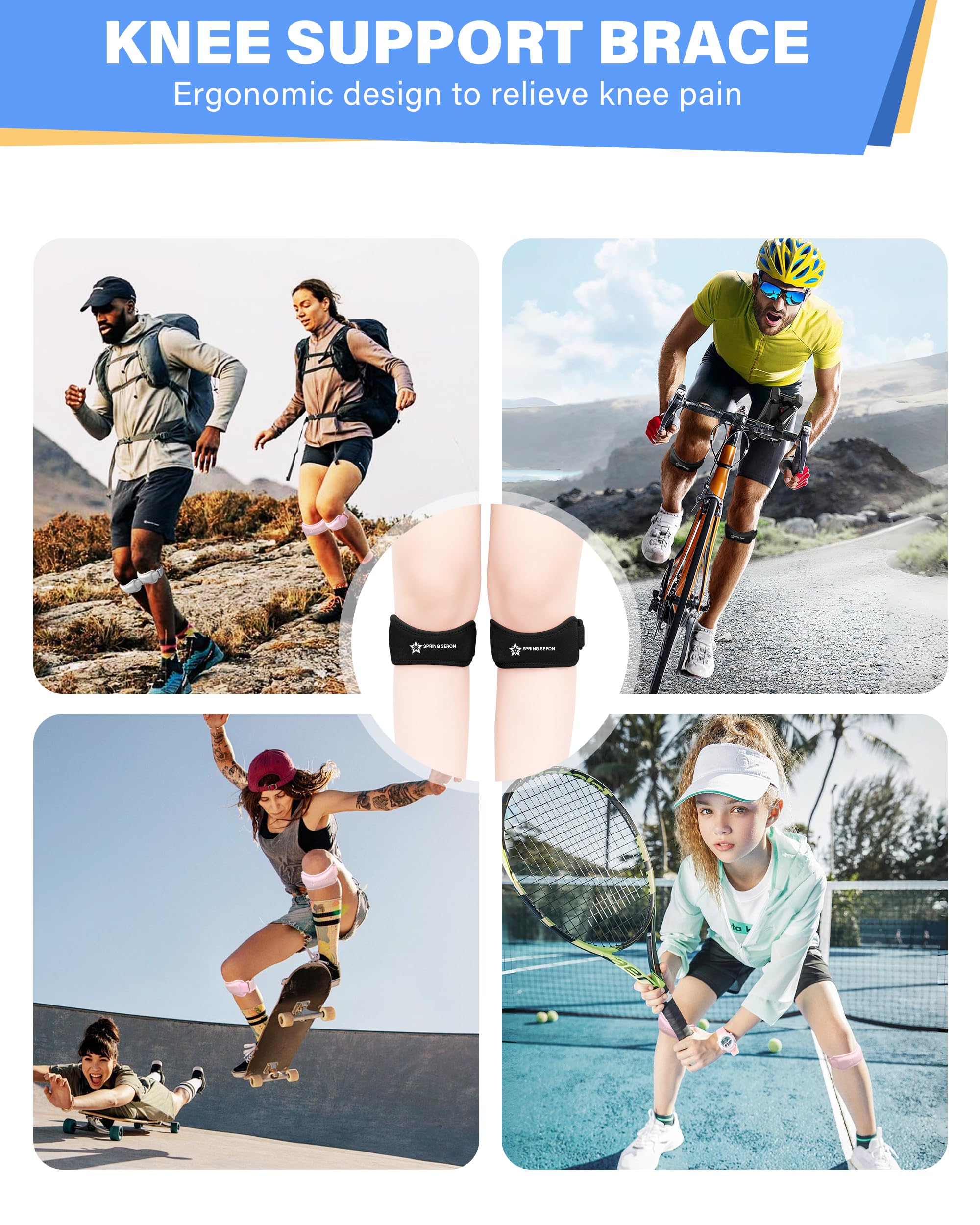 SPRING SEAON Patella Knee Strap 2 Pack, Adjustable Patellar Tendon Support Band, Knee Brace Strap for Knee Pain Relief, Running, Basketball, Volleyball, Hiking, Squats, Youth & Adults (Black) - Image 6