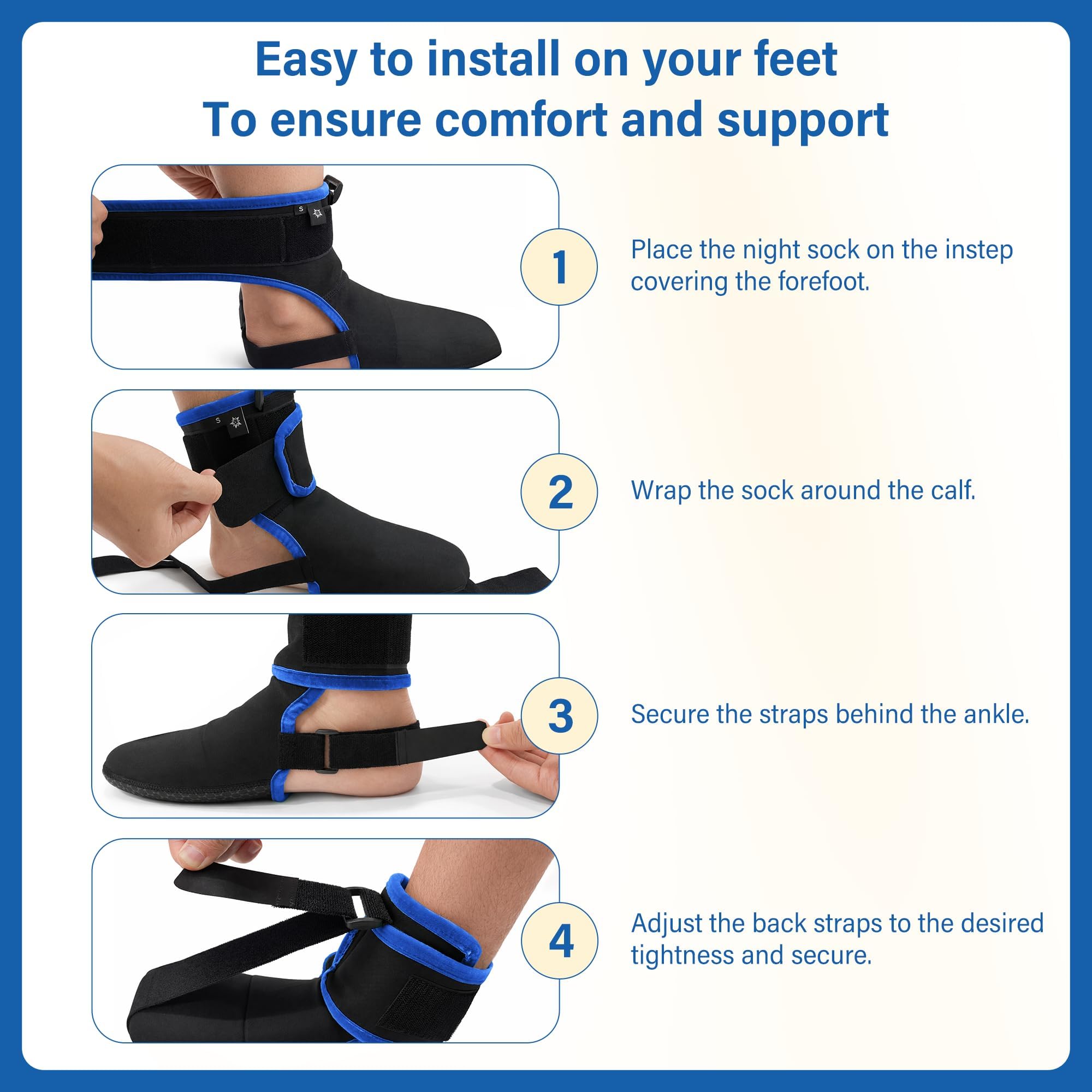 SPRING SEAON Plantar Fasciitis Night Stretch Sock for Plantar Fasciitis Relief, Soft & Comfortable Foot Brace for Achilles Tendonitis Heal Spur Foot-drop Flat-arch for Women and Men,Medium, Blue - Image 5