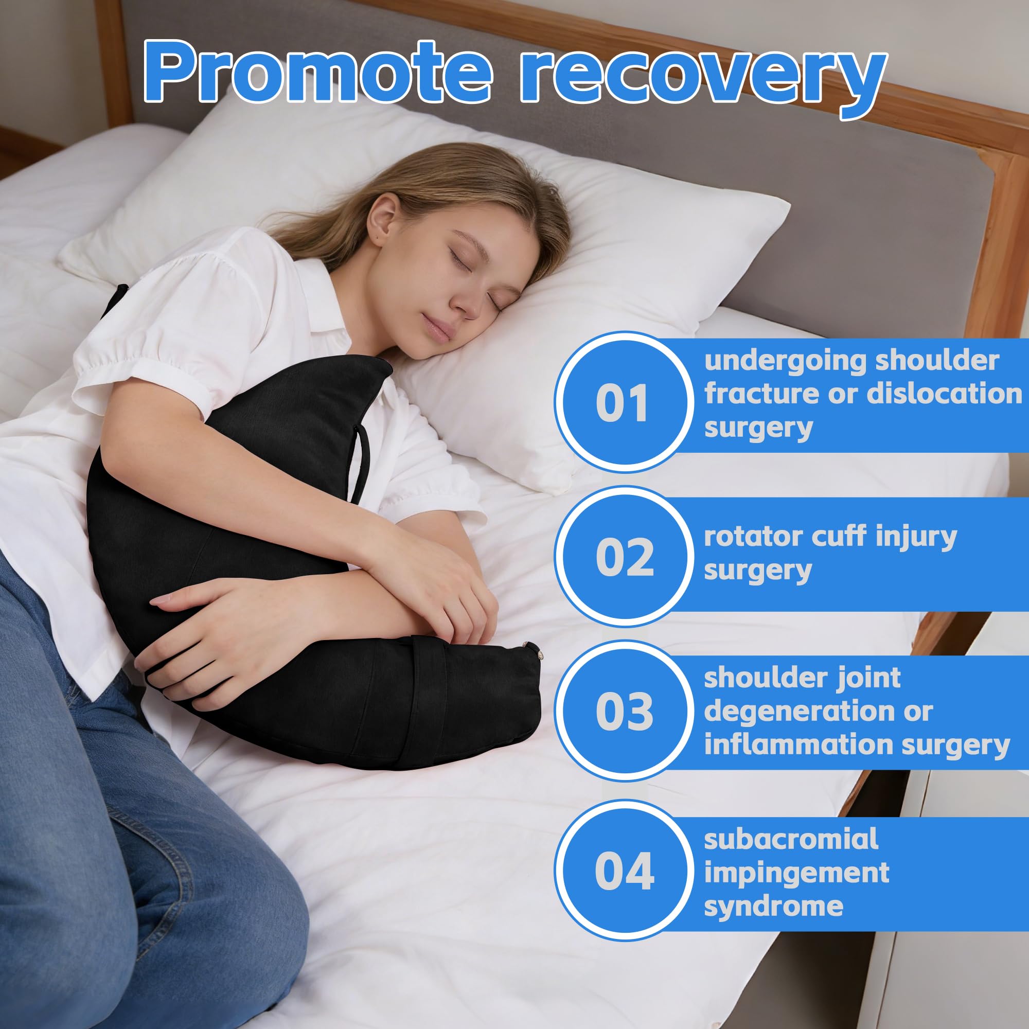 SPRING SEAON Post Shoulder Surgery Pillow with Pocket,Soft Rotator Cuff Relief Must Haves,Breathable Shoulder Pillow for Side Sleepers,Arm Support Cushion Detachable Machine Washable (Black) - Image 3