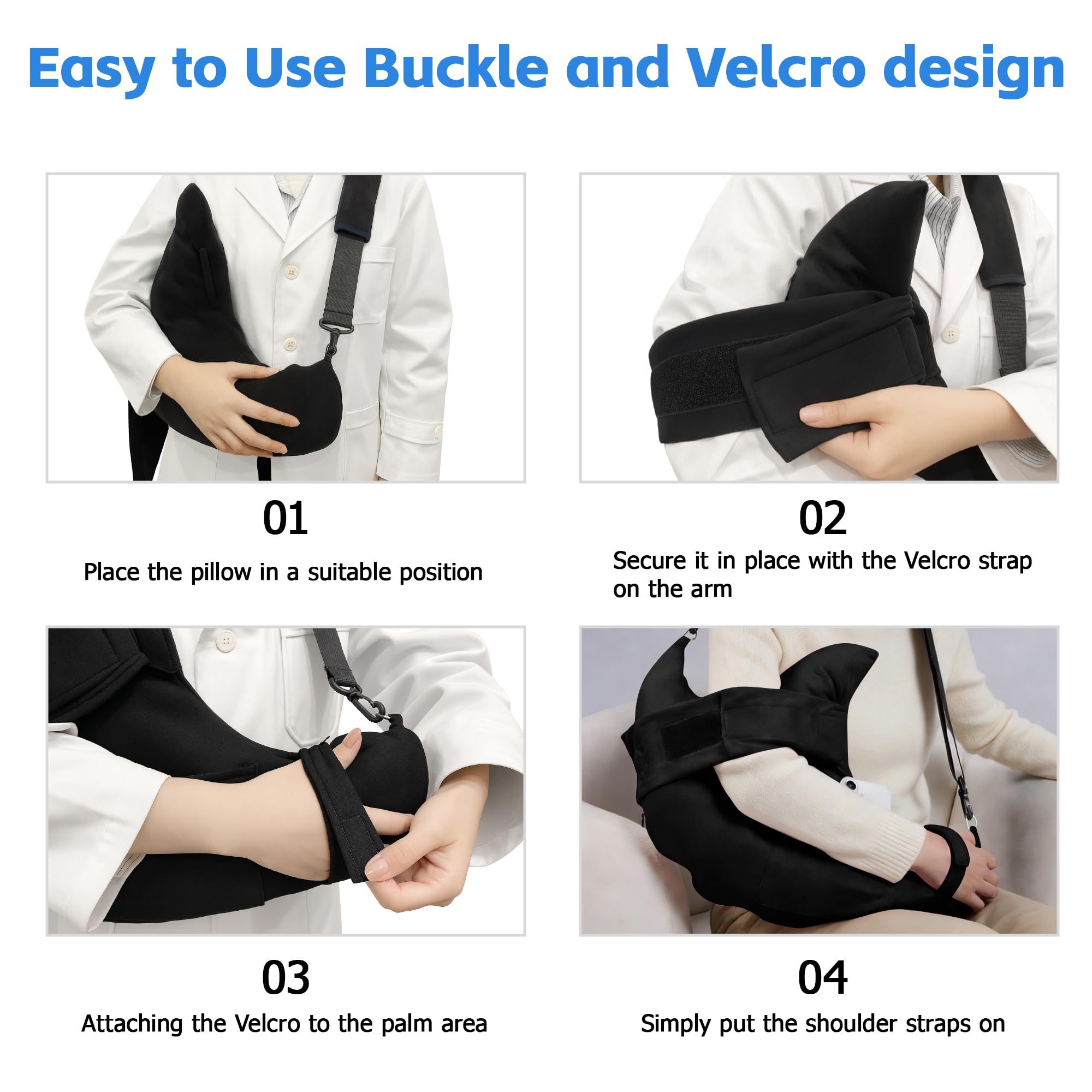 SPRING SEAON Post Shoulder Surgery Pillow with Pocket,Soft Rotator Cuff Relief Must Haves,Breathable Shoulder Pillow for Side Sleepers,Arm Support Cushion Detachable Machine Washable (Black) - Image 4