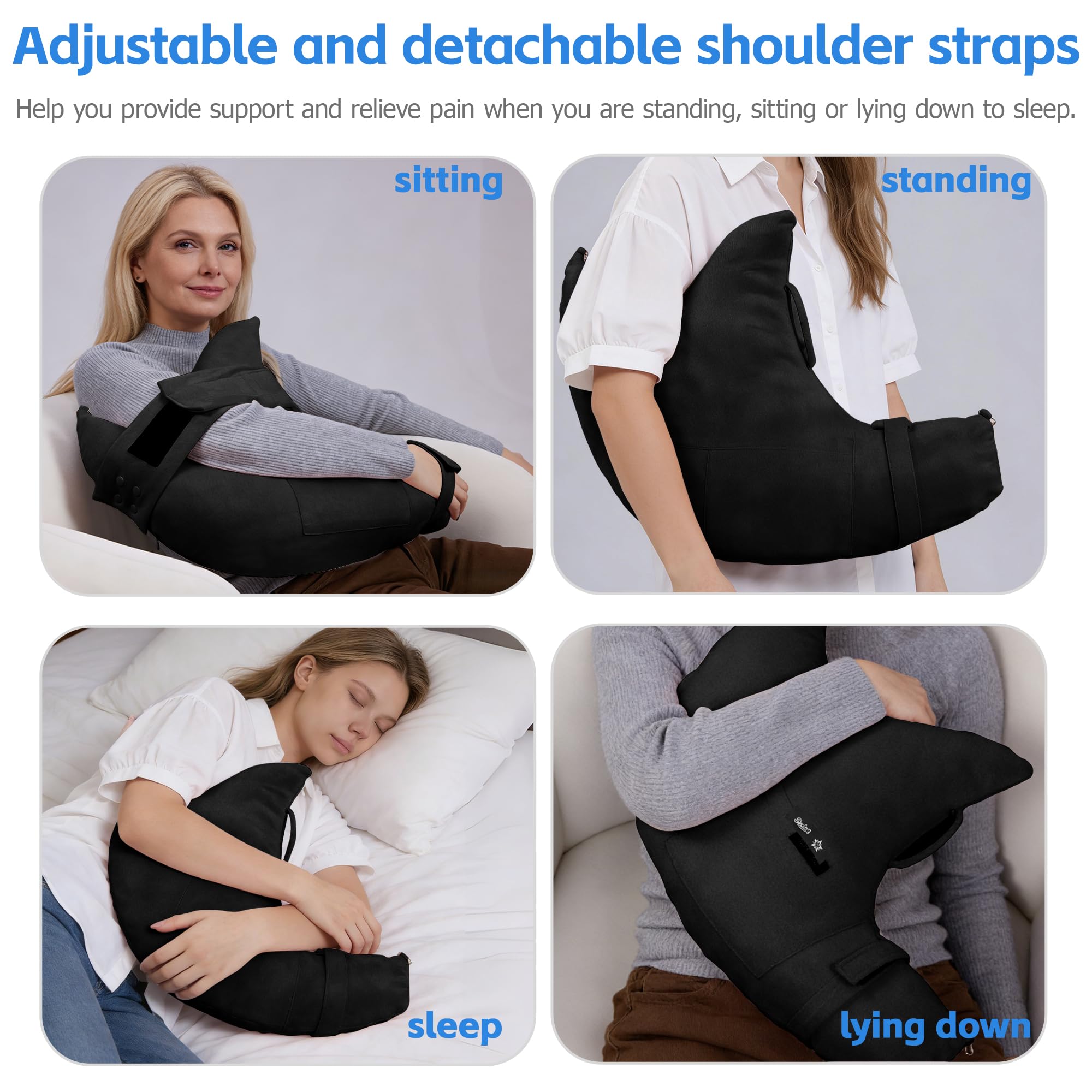 SPRING SEAON Post Shoulder Surgery Pillow with Pocket,Soft Rotator Cuff Relief Must Haves,Breathable Shoulder Pillow for Side Sleepers,Arm Support Cushion Detachable Machine Washable (Black) - Image 5