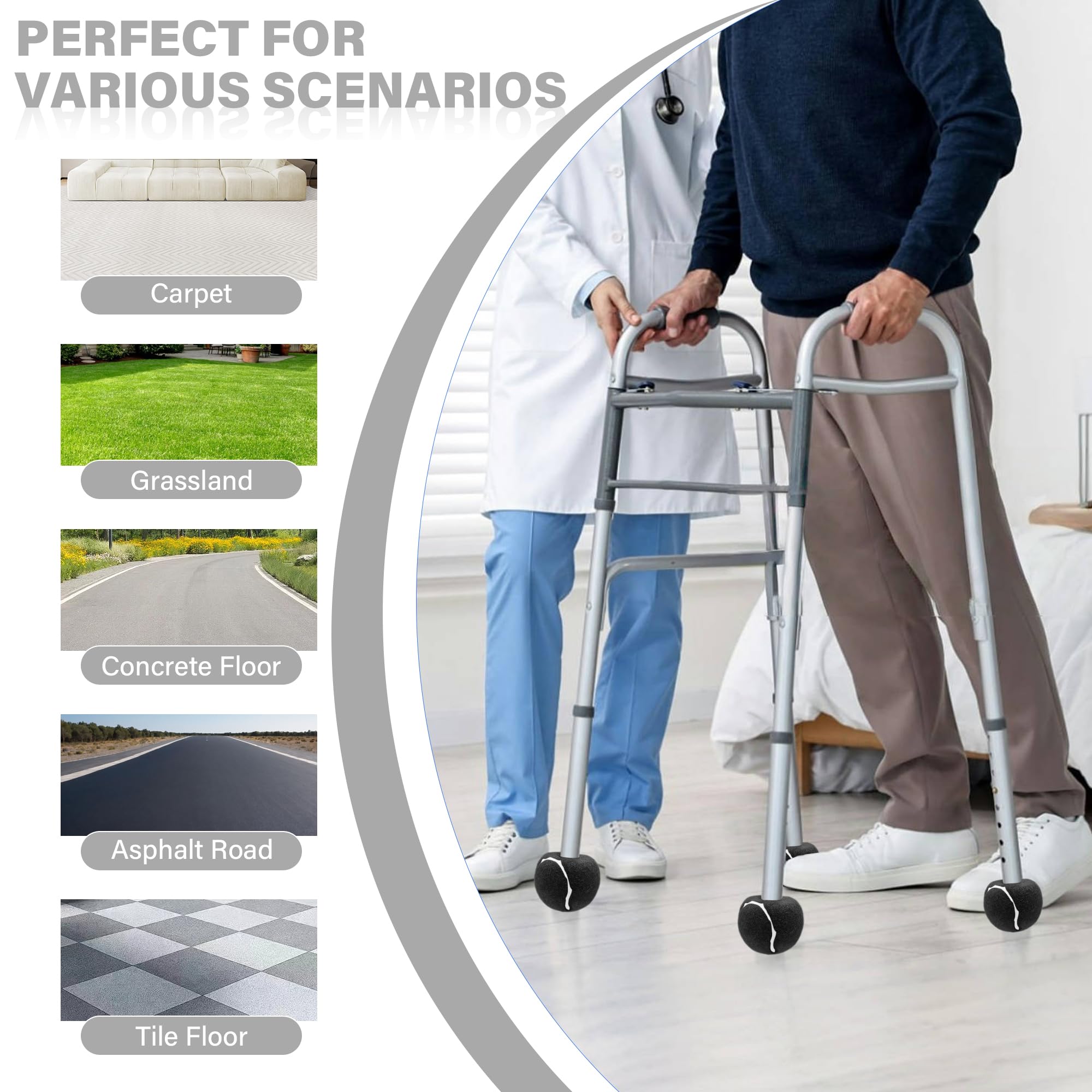 SPRING SEAON Precut Tennis Balls 4 Pcs for Walker Legs- Universal Glide Balls for Folding Rolling Walkers, Walker Accessories,Furniture Legs and Floor Protection Heavy Duty Felt Pad Coverings (Black) - Image 6