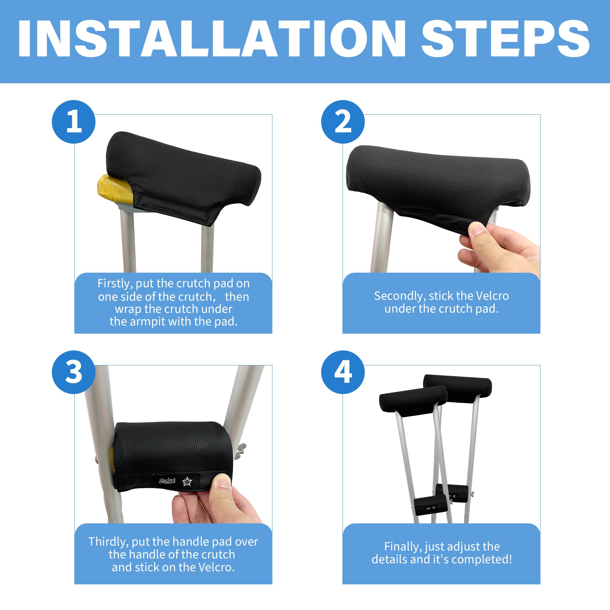 SPRING SEAON Premium Crutches Padding PU Leather Fabric Crutch Underarm Pad and Hand Grip Covers-Comfortable, Waterproof and Sweat-proof Crutches Accessories Crutch Pads for Adult & Youth - Image 6