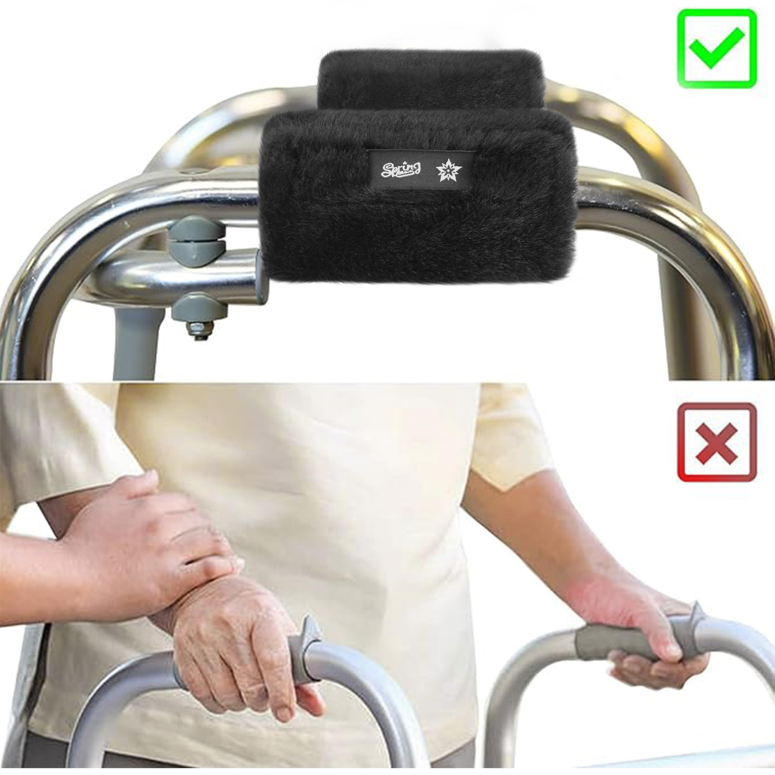 SPRING SEAON Walker Hand Pads Fluffy Walker Handle Cushions Non-Slip Universal Walker Grips Padded Hand Covers Soft Pads for Walkers for Seniors Walker Pads for Handles Folding Rolling Wheelchair, Rollator Handle, Elderly Grippers 2 Pack - Image 6