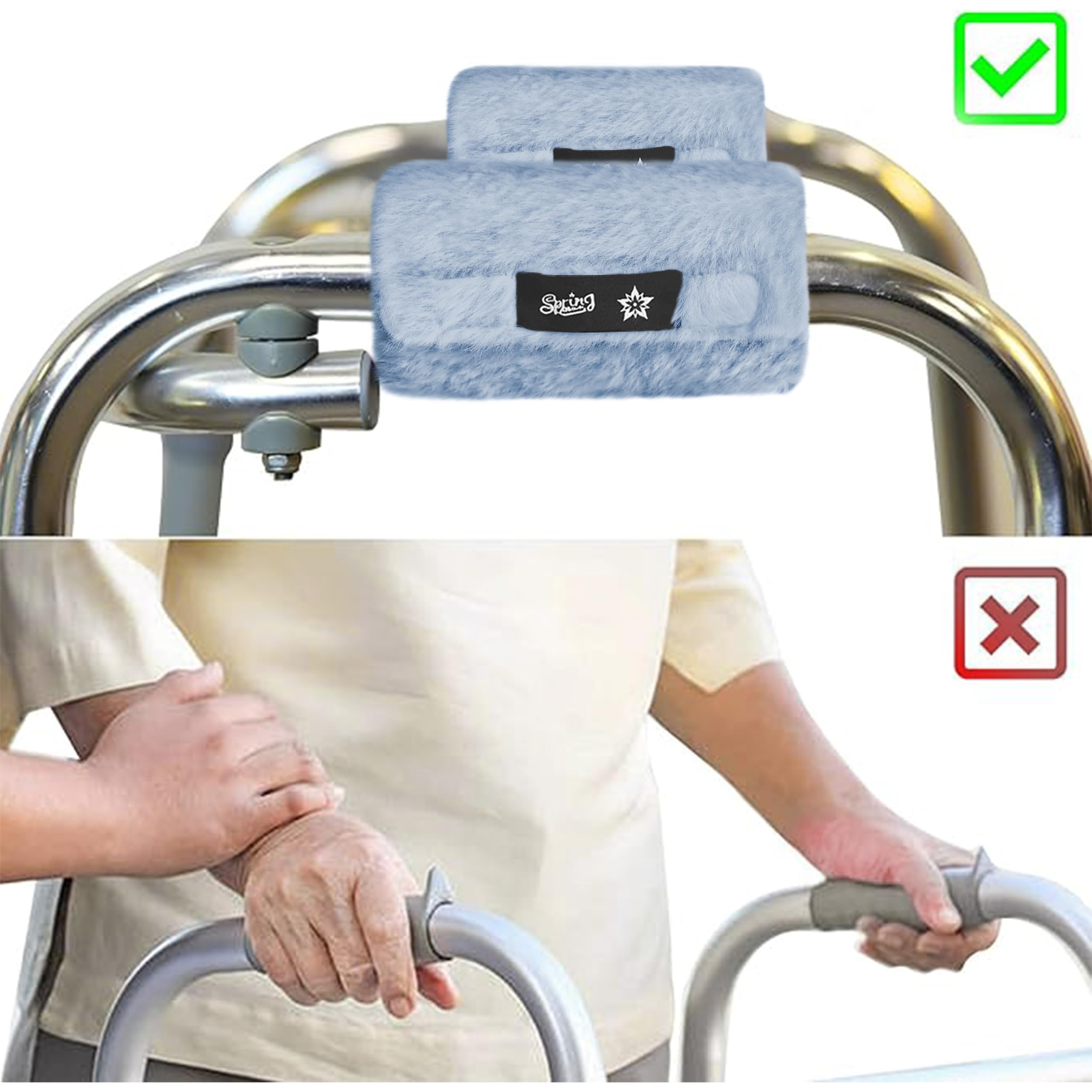 SPRING SEAON Walker Hand Pads Fluffy Walker Handle Cushions Non-Slip Universal Walker Grips Padded Hand Covers Soft Pads for Walkers for Seniors Walker Pads for Handles Wheelchair 2 Pack (Light Blue) - Image 6