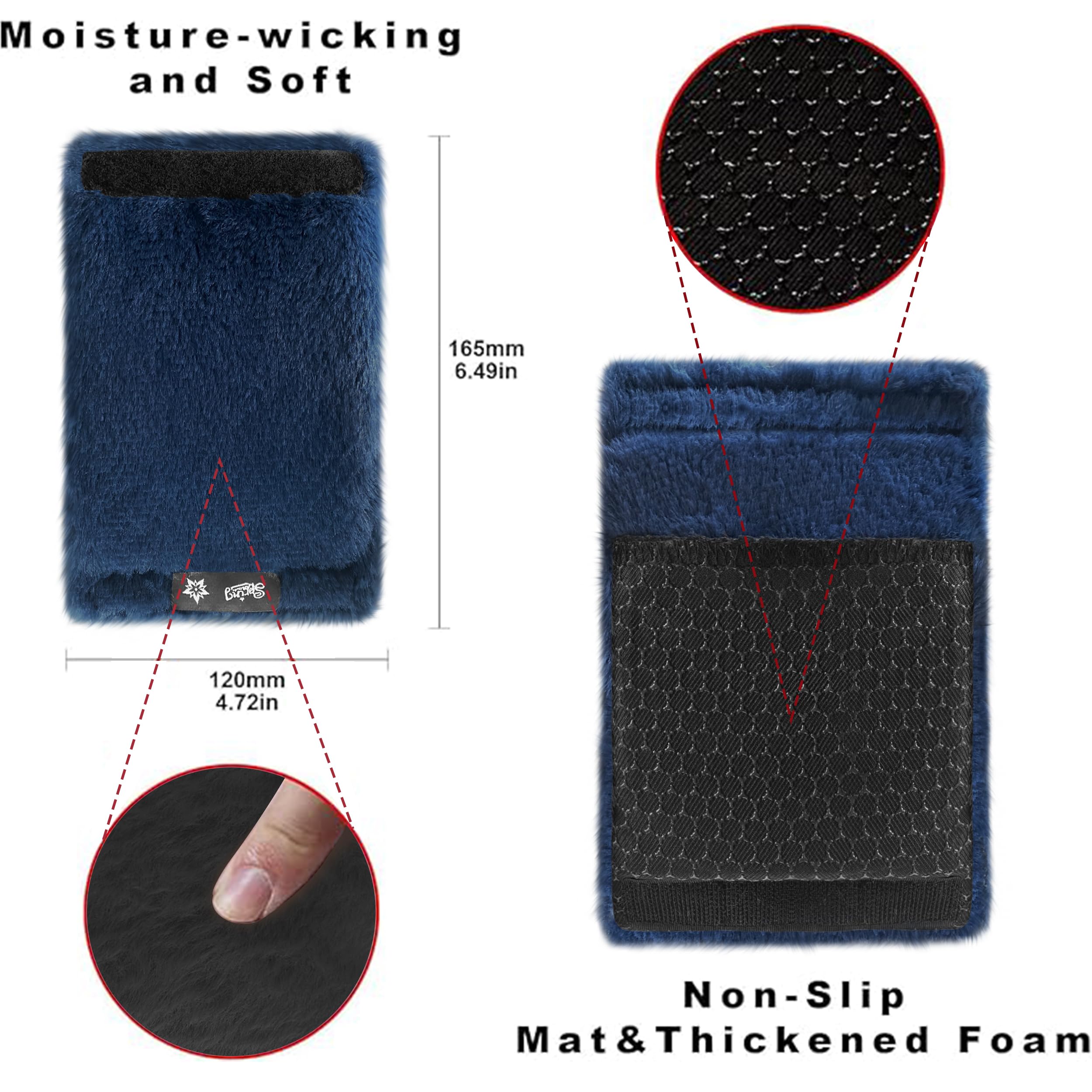 SPRING SEAON Walker Hand Pads Fluffy Walker Handle Cushions Non-Slip Universal Walker Grips Padded Hand Covers Soft Pads for Walkers for Seniors Walker Pads for Handles Folding Rolling Wheelchair, Rollator Handle, Elderly Grippers 2 Pack (Navy Blue) - Image 4