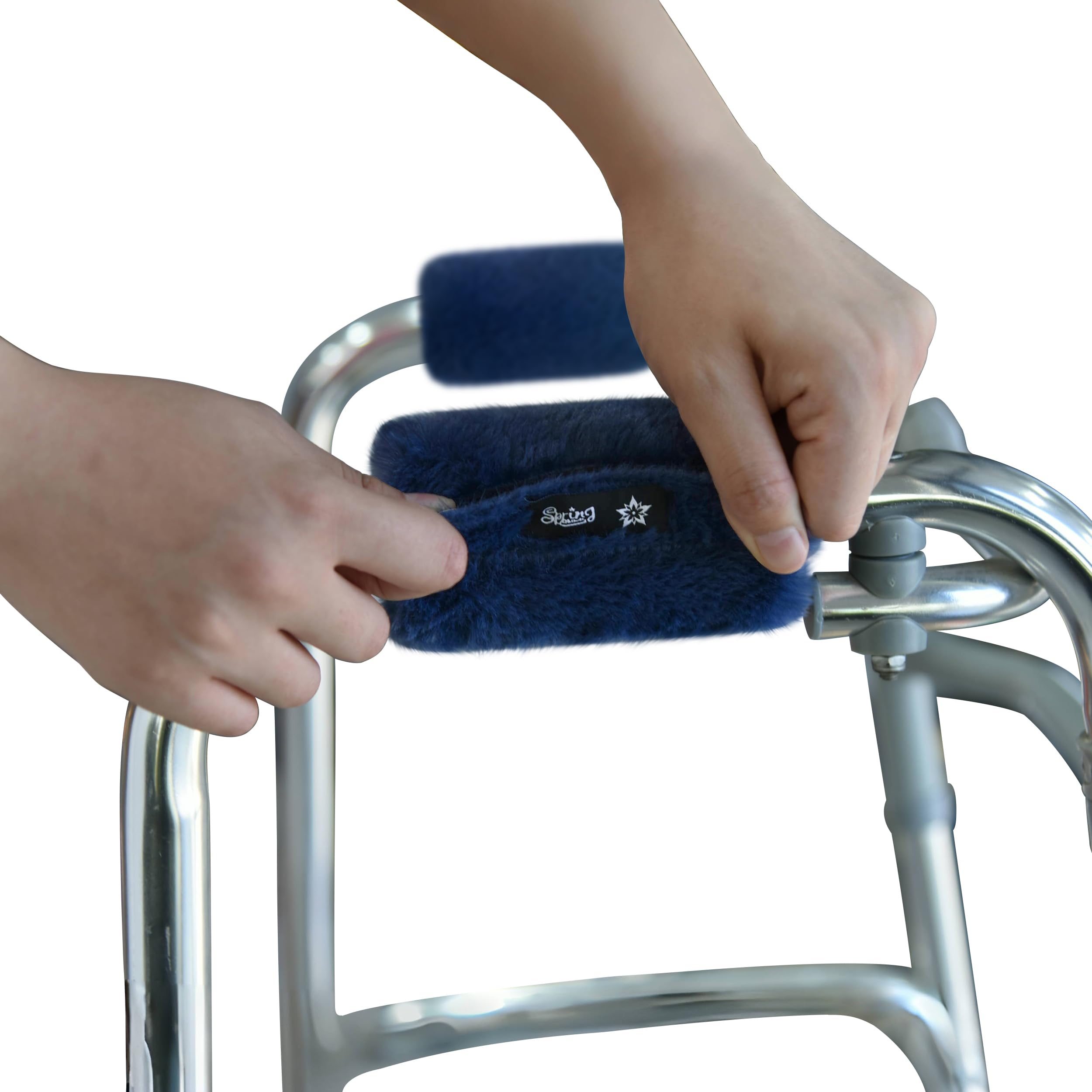 SPRING SEAON Walker Hand Pads Fluffy Walker Handle Cushions Non-Slip Universal Walker Grips Padded Hand Covers Soft Pads for Walkers for Seniors Walker Pads for Handles Folding Rolling Wheelchair, Rollator Handle, Elderly Grippers 2 Pack (Navy Blue) - Image 5