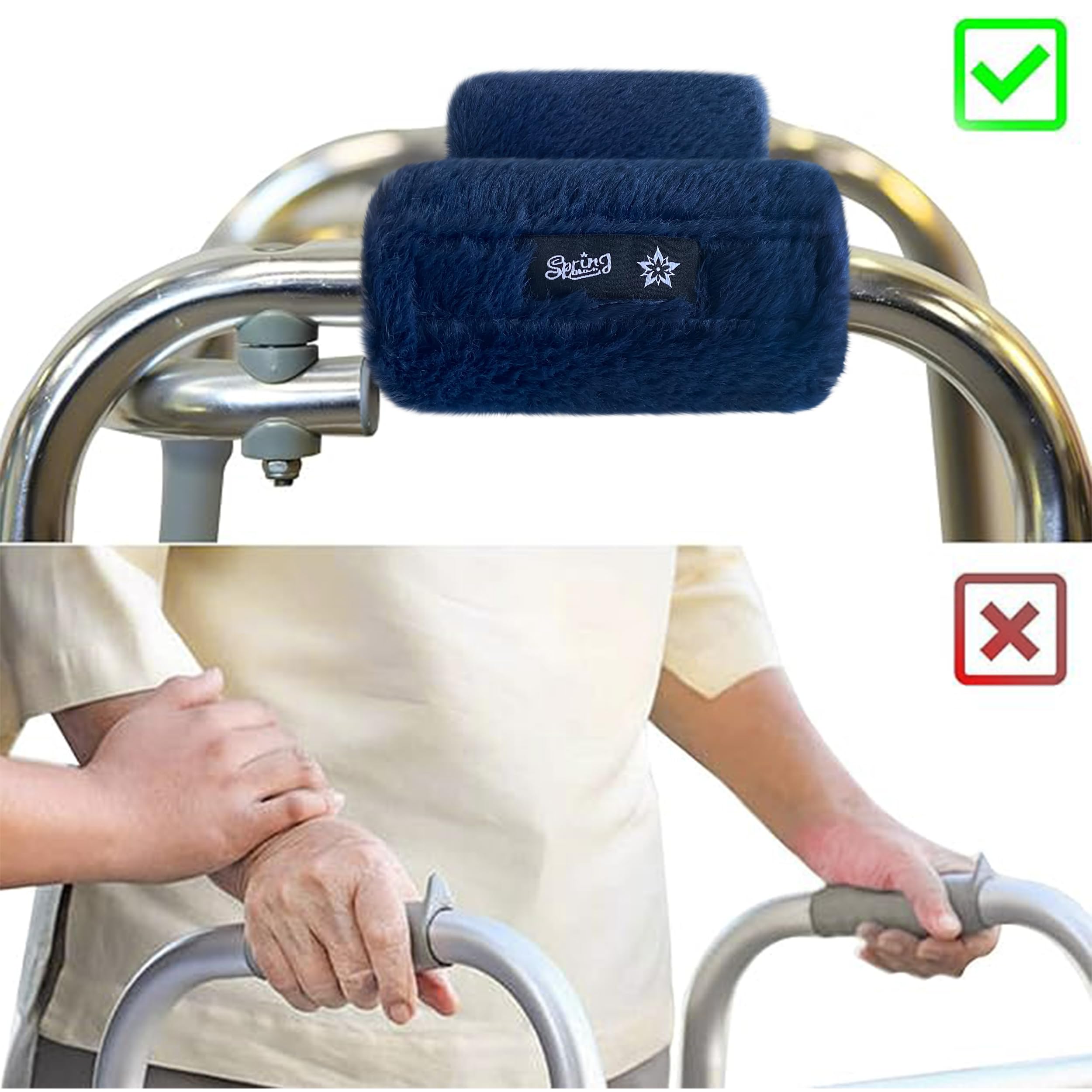 SPRING SEAON Walker Hand Pads Fluffy Walker Handle Cushions Non-Slip Universal Walker Grips Padded Hand Covers Soft Pads for Walkers for Seniors Walker Pads for Handles Folding Rolling Wheelchair, Rollator Handle, Elderly Grippers 2 Pack (Navy Blue) - Image 6