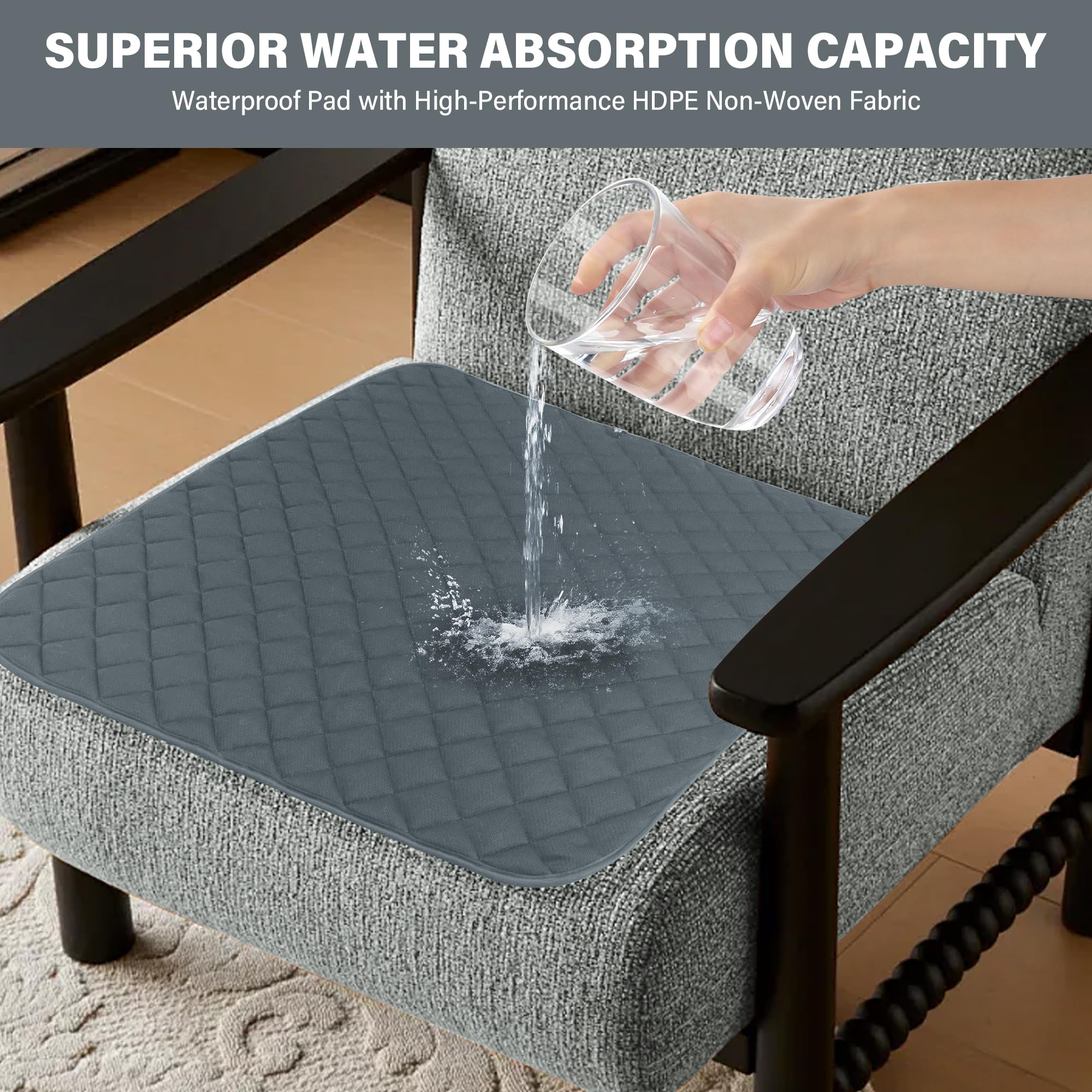 SPRING SEAON Waterproof Chair Pads for Incontinence 22"x21" – Thickened Washable Reusable Seat Protector, Non-Slip Absorbent Pad for Adults, Seniors, Wheelchair, Recliner, Car Seat & Bed(Gray, 1 Pack) - Image 3