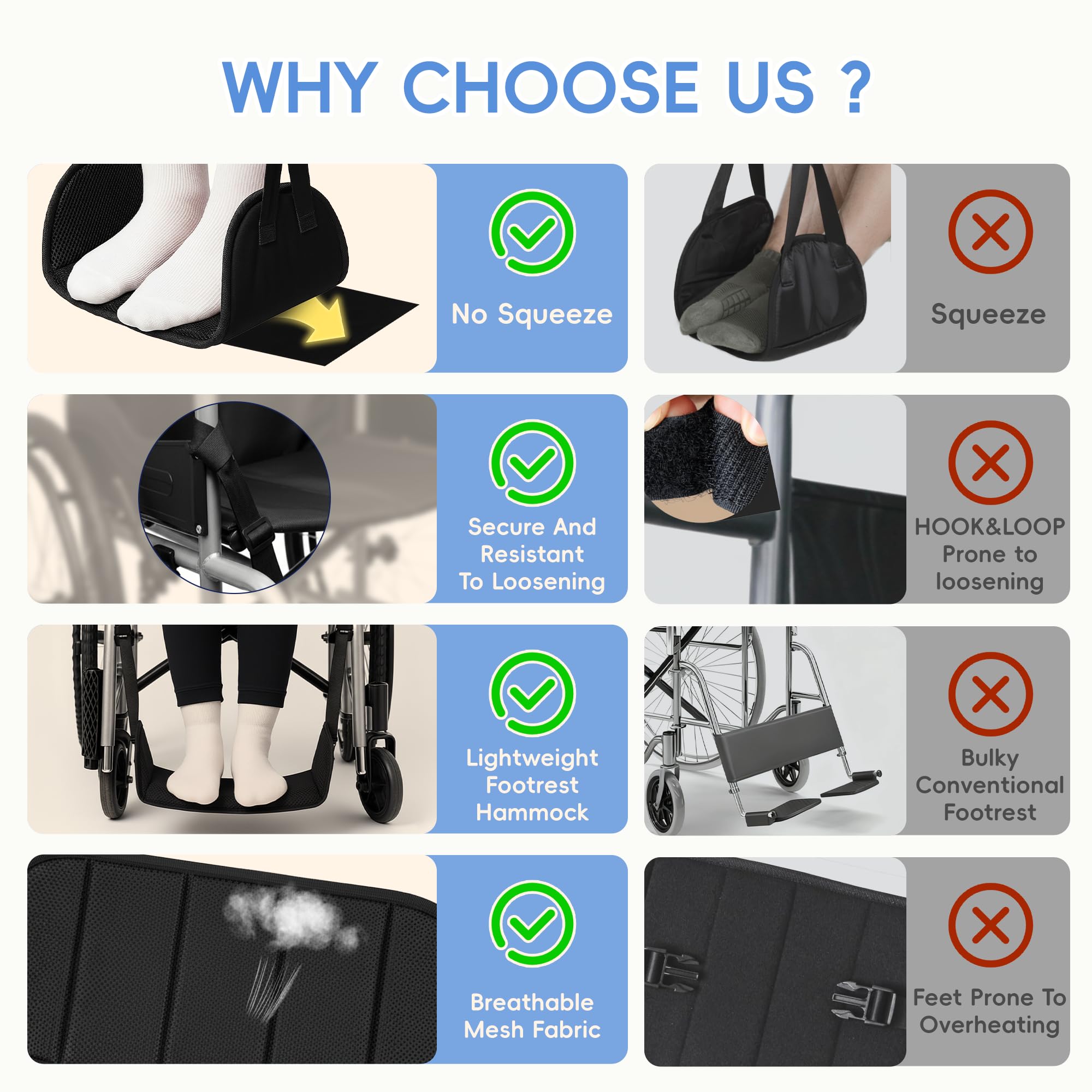 SPRING SEAON Wheelchair Foot Rest Hammock, Adjustable Leg Support Foot Sling with Soft Padded Base, Anti-Squeeze Footrest Replacement for Wheelchairs, Essential Wheelchair Accessories (Black) - Image 3