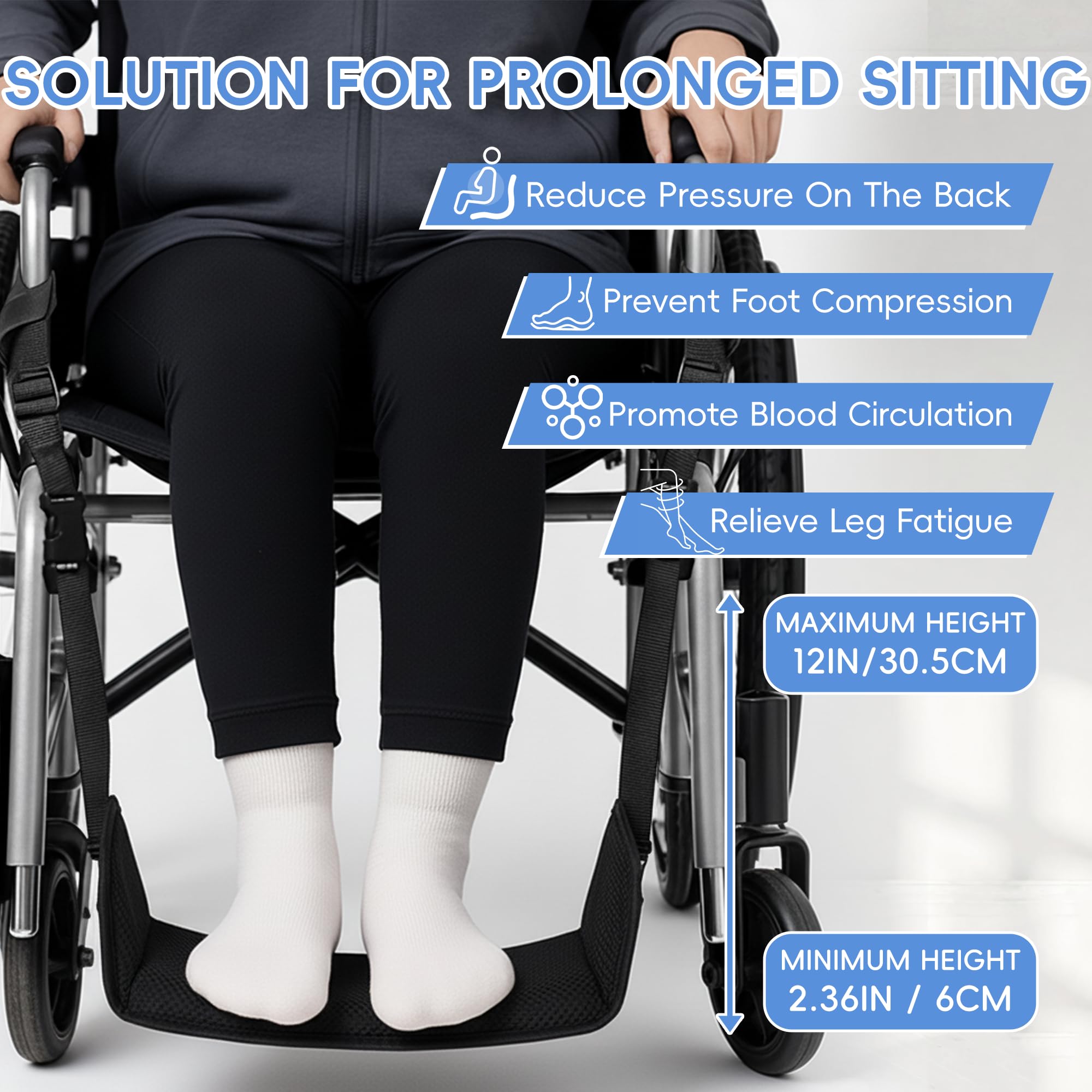 SPRING SEAON Wheelchair Foot Rest Hammock, Adjustable Leg Support Foot Sling with Soft Padded Base, Anti-Squeeze Footrest Replacement for Wheelchairs, Essential Wheelchair Accessories (Black) - Image 4