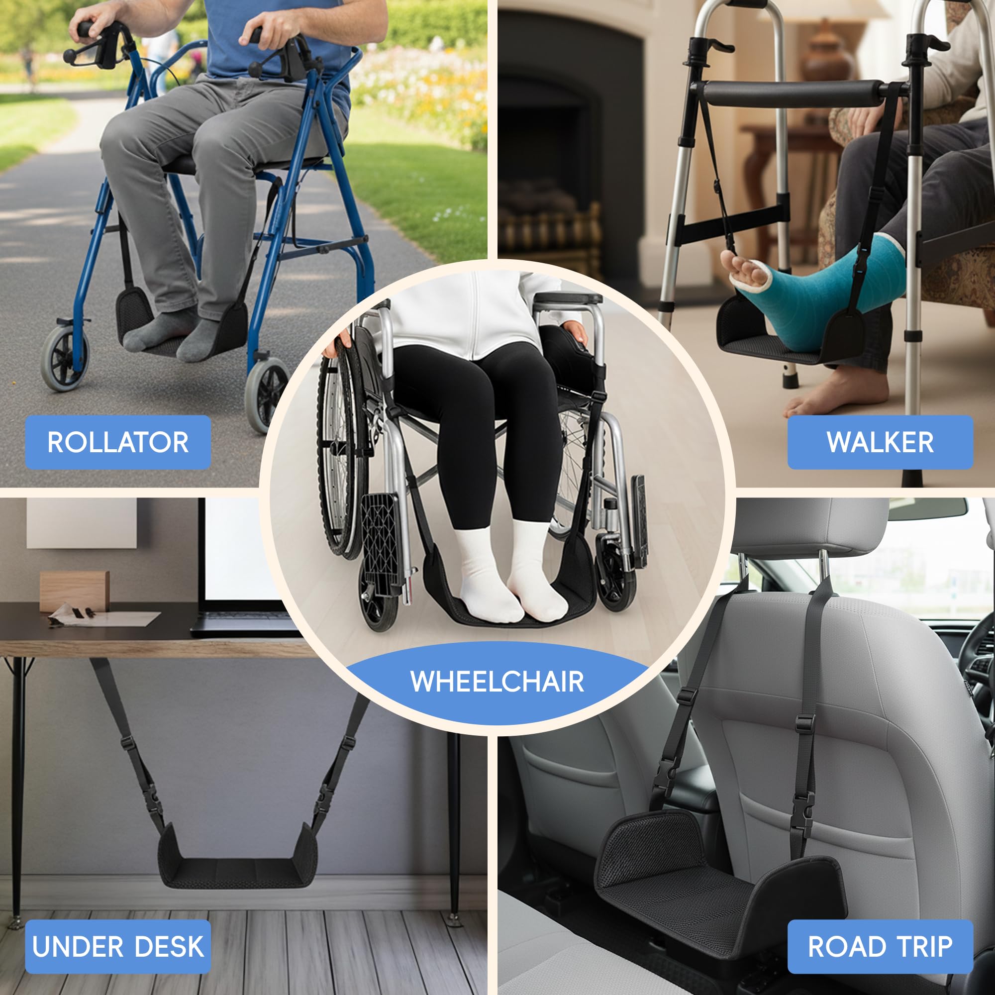 SPRING SEAON Wheelchair Foot Rest Hammock, Adjustable Leg Support Foot Sling with Soft Padded Base, Anti-Squeeze Footrest Replacement for Wheelchairs, Essential Wheelchair Accessories (Black) - Image 7